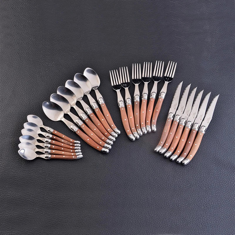 Premium Heritage Laguiole 12-Piece Wood & Stainless Steel Cutlery Set - Steak Knife Set for Fine Dining, BBQ, and Wedding Gifts
