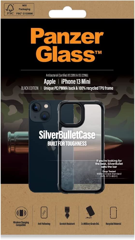 Panzer Silver Bullet Shockproof Case for iPhone 12 Mini 5.4 Inch - Clear/Black Hybrid Protective Cover | Perfect for Outdoor Activities, Travel & Daily Use