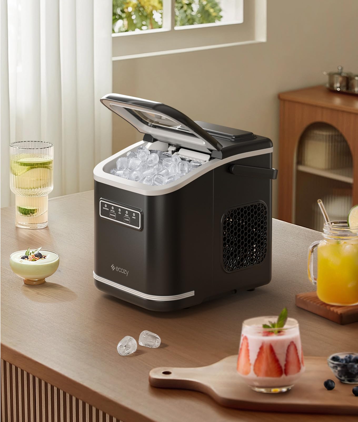 Ecozy Smart Ice Maker Machine - Portable Countertop Ice Maker with App & Voice Control, 9 Bullet Ice Cubes in 6 Minutes, 26lbs/24Hrs, Self-Cleaning, Quiet for Home, Kitchen, Office, RV, Parties & Outdoor Activities