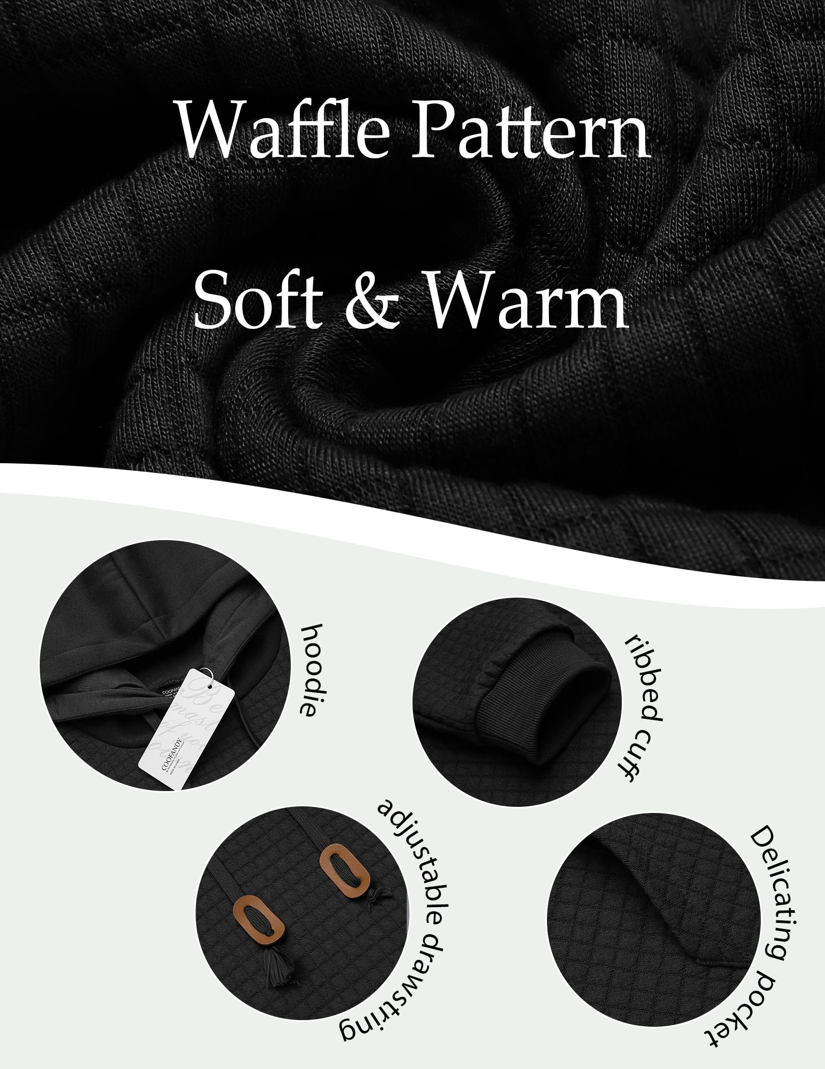 COOFANDY Men's Waffle Knit Hoodie with Pocket - Long Sleeve Pullover Sweatshirt for Casual Wear, Street Fashion & Outdoor Activities