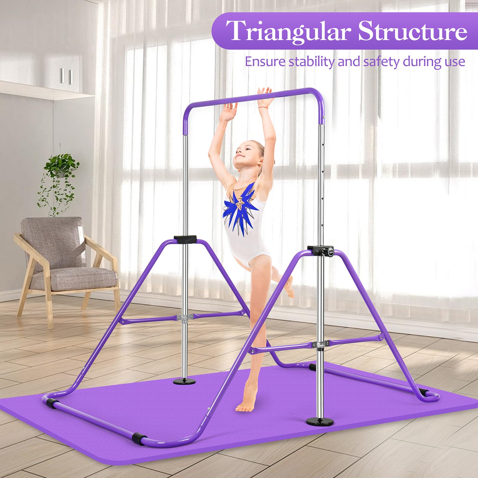 Adjustable Gymnastics Bars for Kids - Foldable Training Equipment for Home Gym