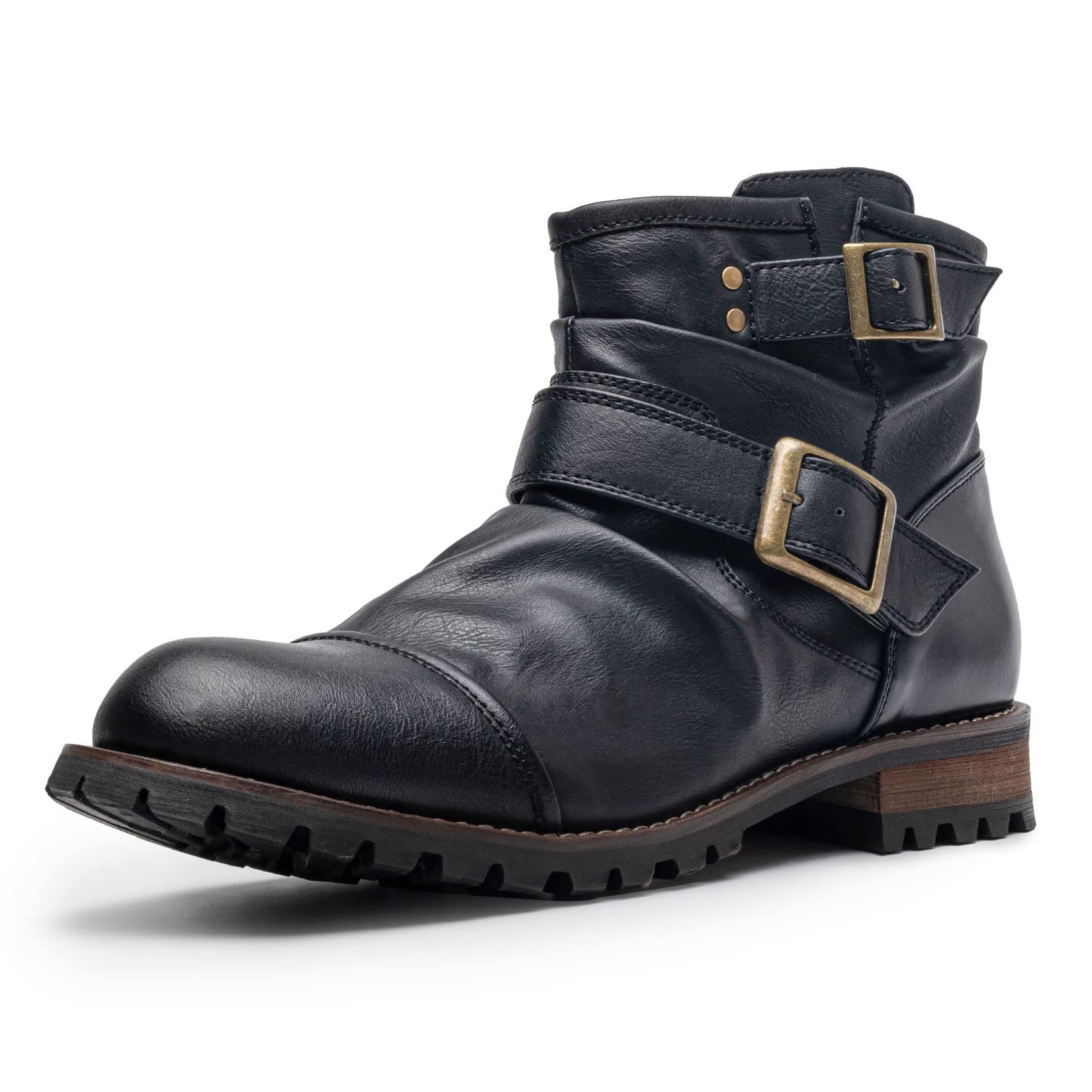 AMAPO Western Cowboy Mens Boots - Mid-Tube Chukka Boots with Thick Heel, Zipper & Buckle Design for Motorcycle & Casual Wear, Perfect for Outdoor Adventures & Urban Style