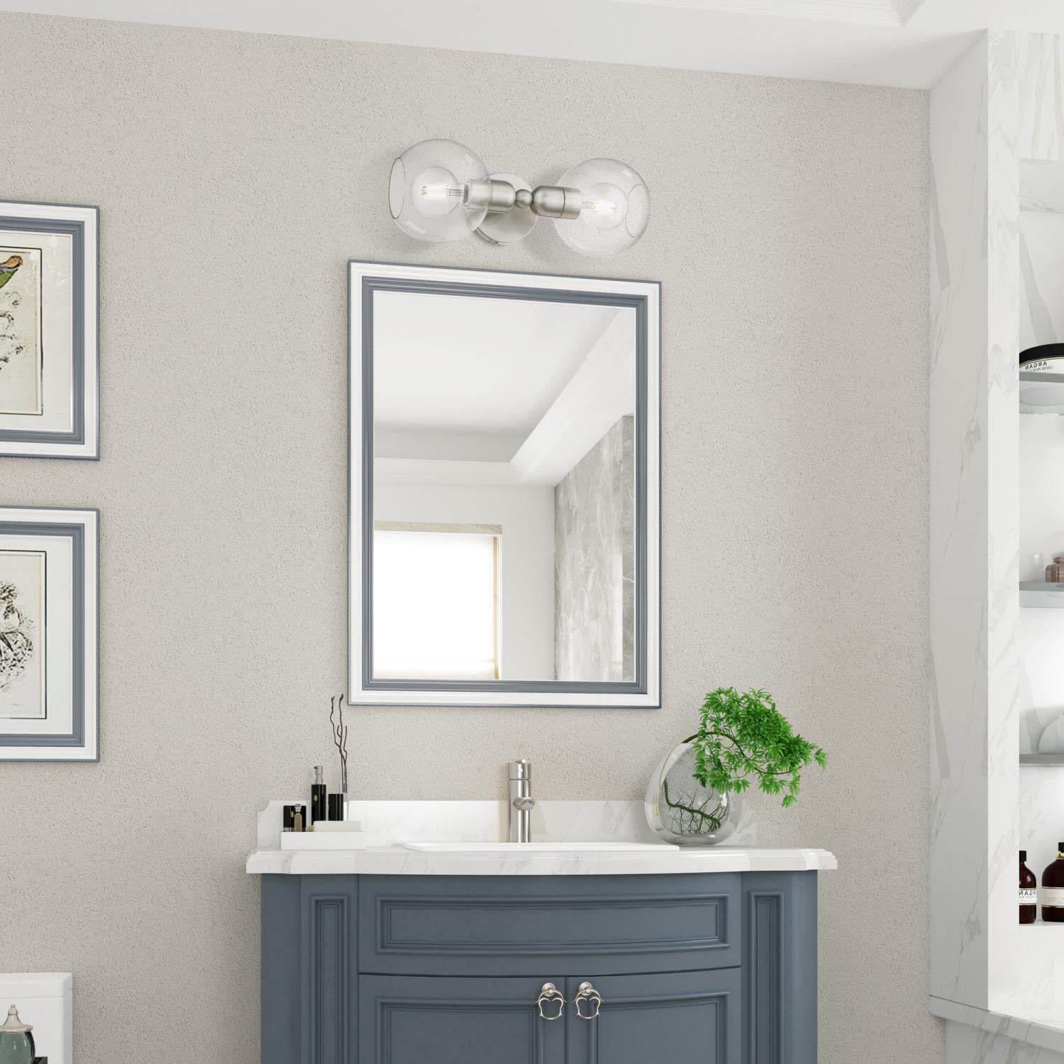 Livex Lighting 16972-91 Downtown Sphere Vanity Sconce - Brushed Nickel Finish for Bathroom & Bedroom Wall Lighting