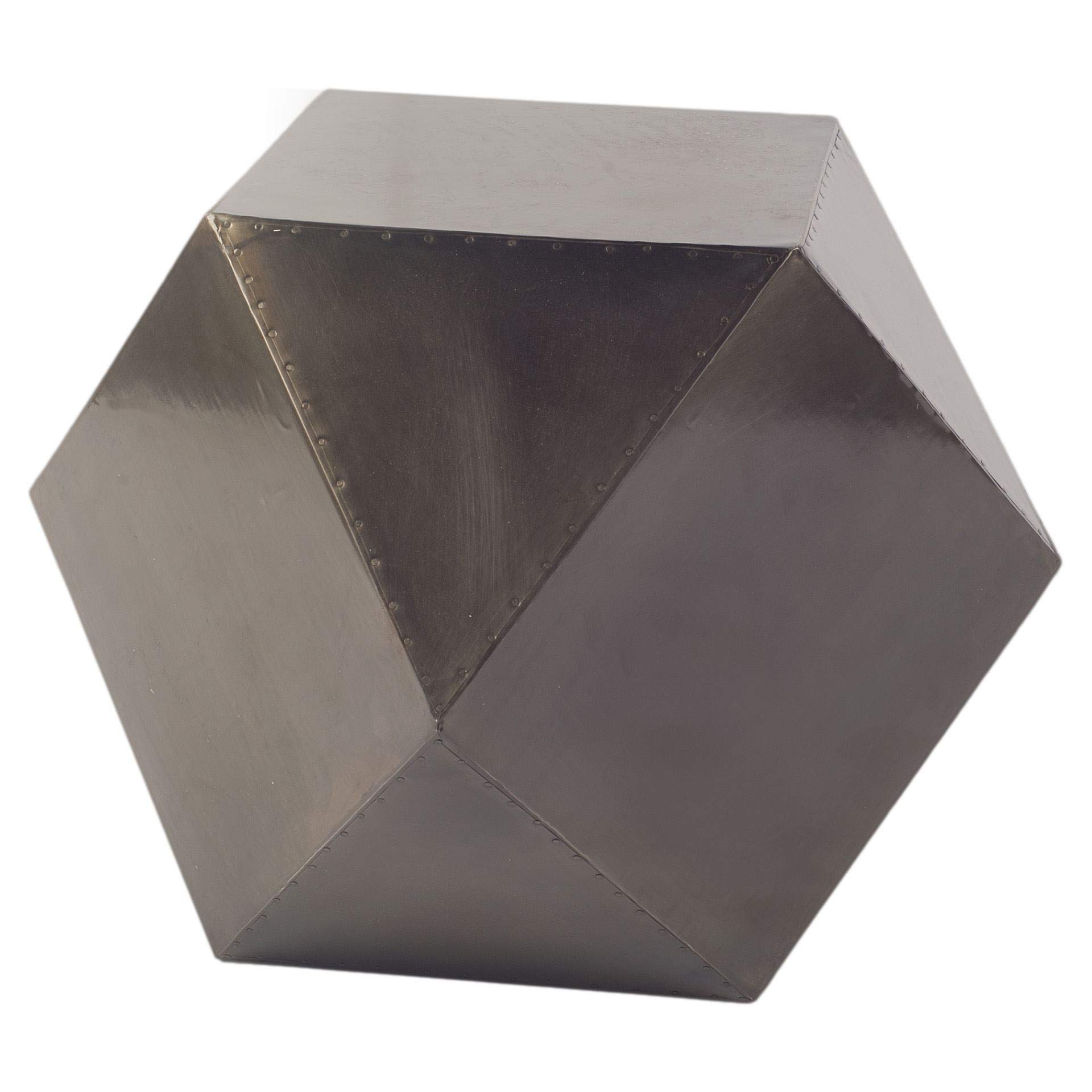 Black Iron Plated Hexagonal End Table with Nail Head Detail - Modern Side Table for Living Room, Bedroom, or Office Decor