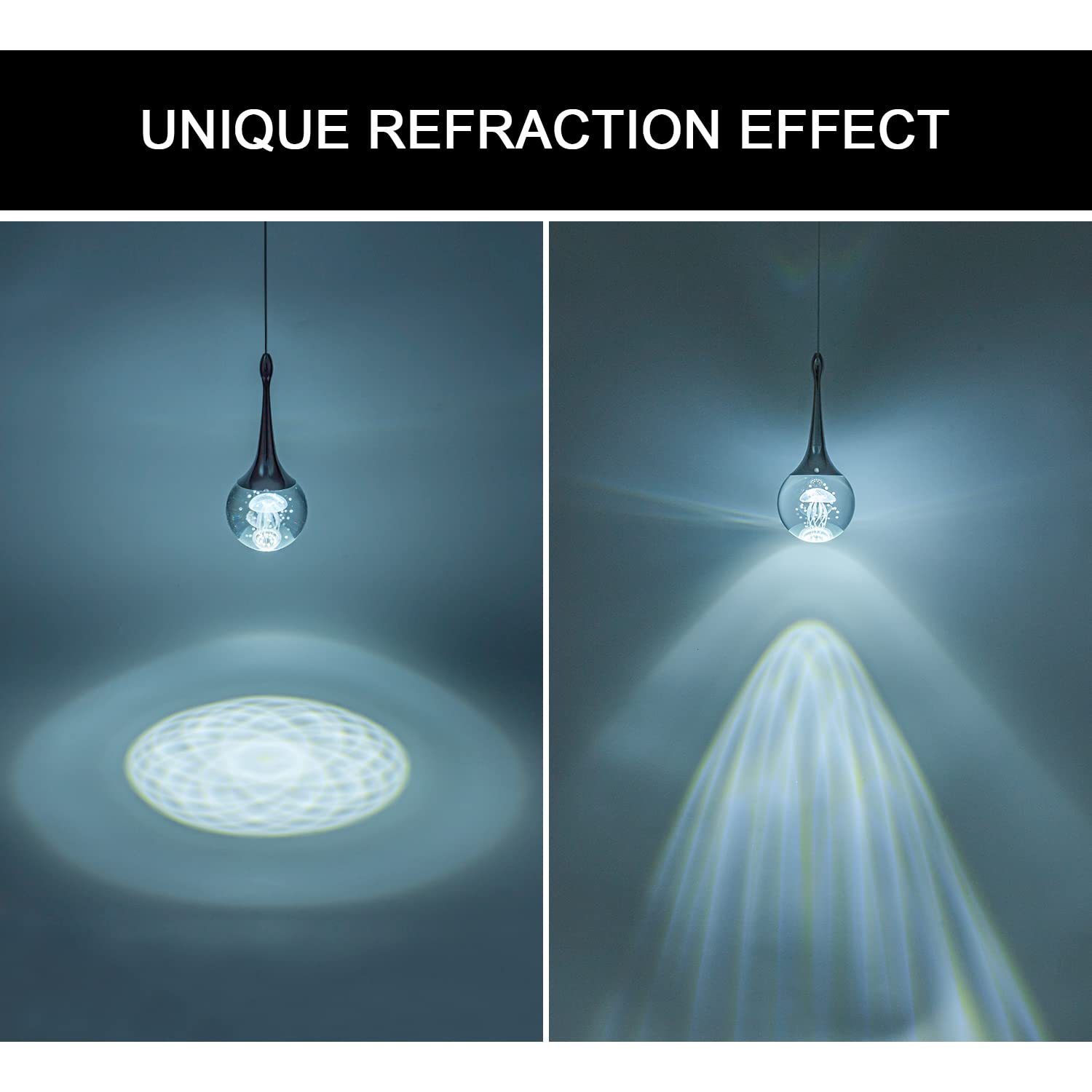 CHYING Mini LED Teardrop Crystal Pendant Light - 6000K Cool White Chrome Ceiling Hanging Light for Kitchen Island, Bathroom, Dining Room & Bar | Modern Globe Jellyfish Lighting for Home & Office Decor