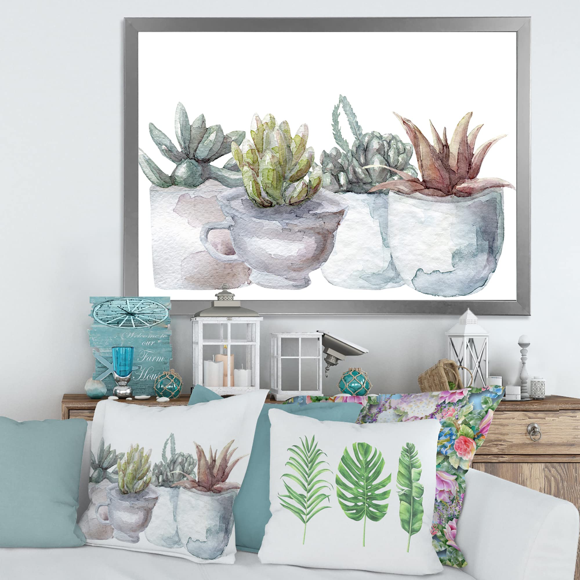 DesignQ Cactus and Succulent House Plants Farmhouse Framed Wall Art - Perfect for Living Room, Bedroom, Office & Home Decor