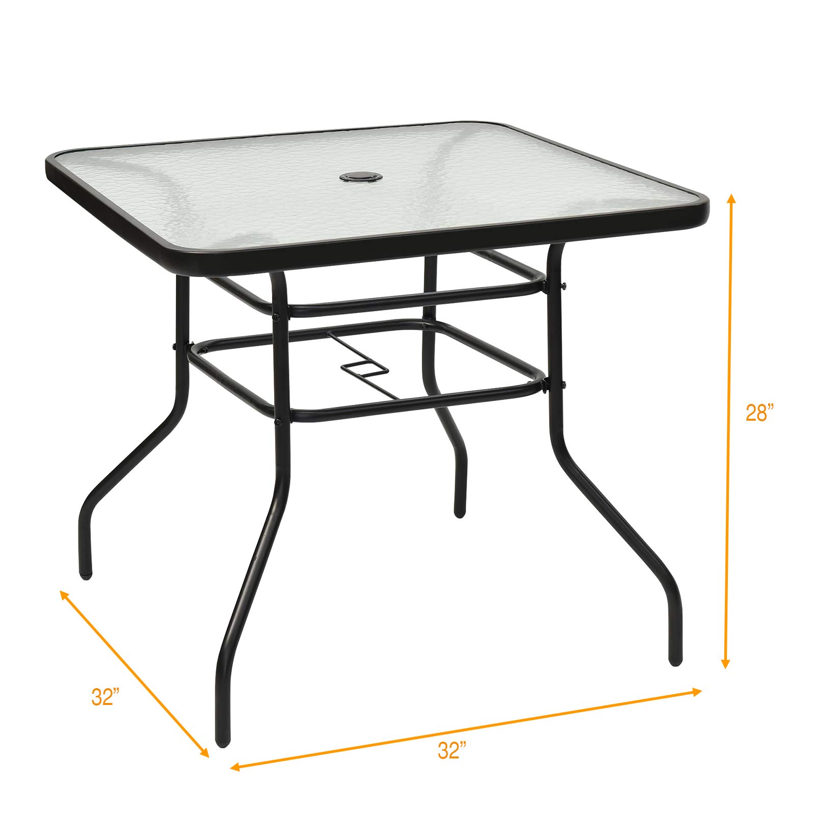 Premium Outdoor Bistro Table with Umbrella Hole & Tempered Glass Top - 32
