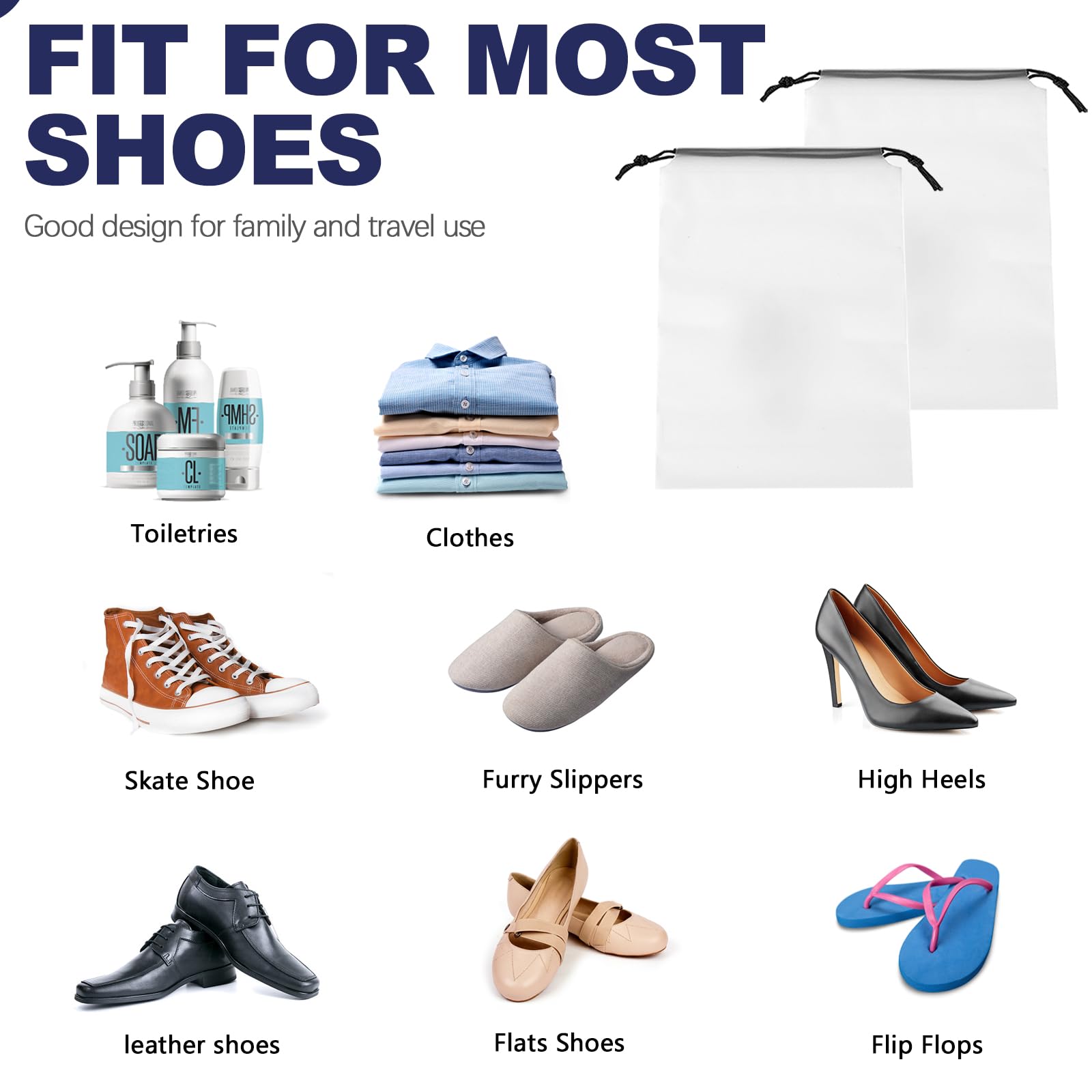 15 Clear Shoe Bags for Travel - Large Storage Pouch with Rope for Men & Women - Perfect for Gym & Suitcase