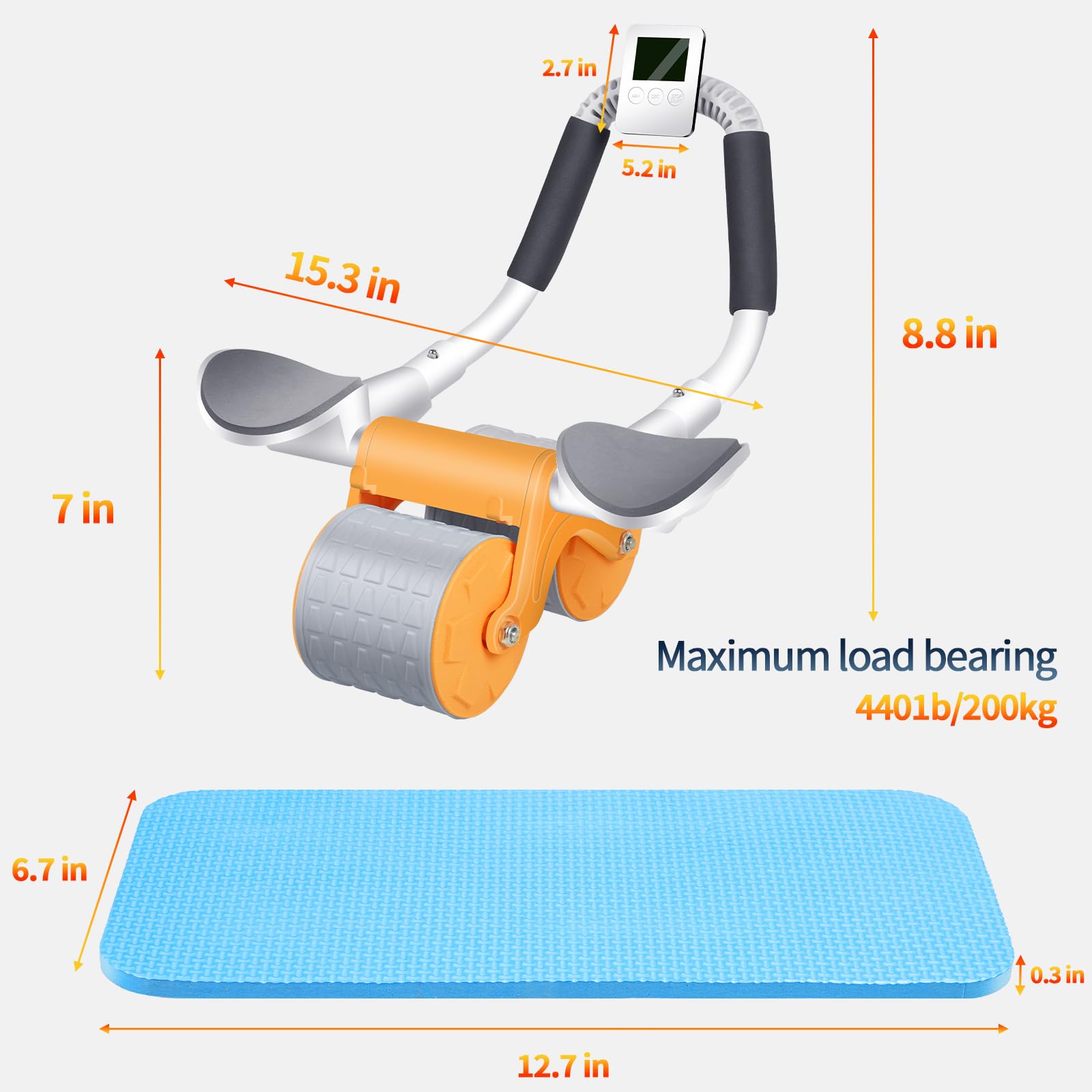 Ab Roller Wheel with Timer & Auto Rebound - Core Exercise Equipment for Abs & Strength Training - Perfect for Home Gym, Fitness Enthusiasts & Full-Body Workouts