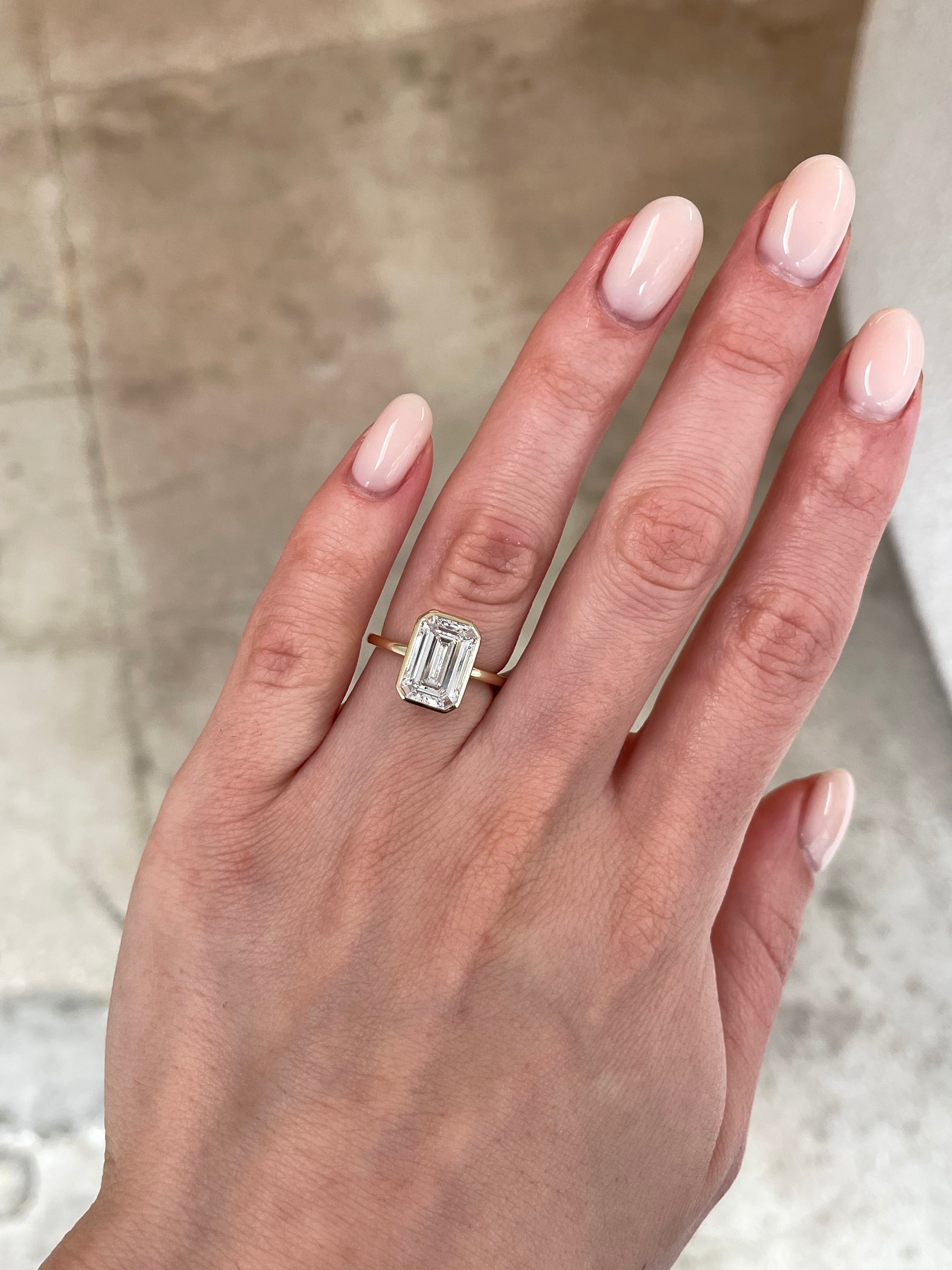 3.02 Carat Lab Grown Emerald Whisper Thin® Bezel Ring - Elegant Green Gemstone Jewelry for Engagement, Wedding & Special Occasions