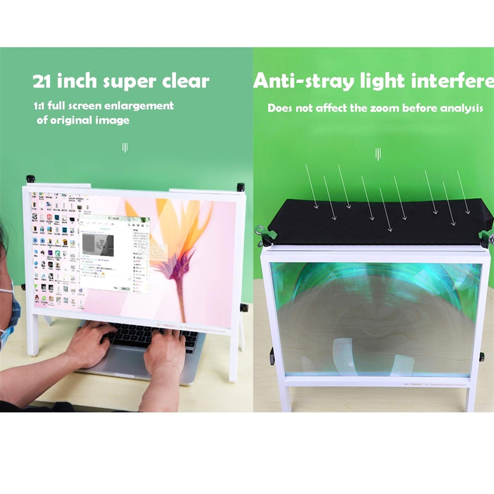 HD Computer Screen Magnifier - Adjustable Angle Laptop Screen Amplifier with Folding Stand for PC, Phone & Tablet - Ideal for Elderly Reading, Online Work & Entertainment
