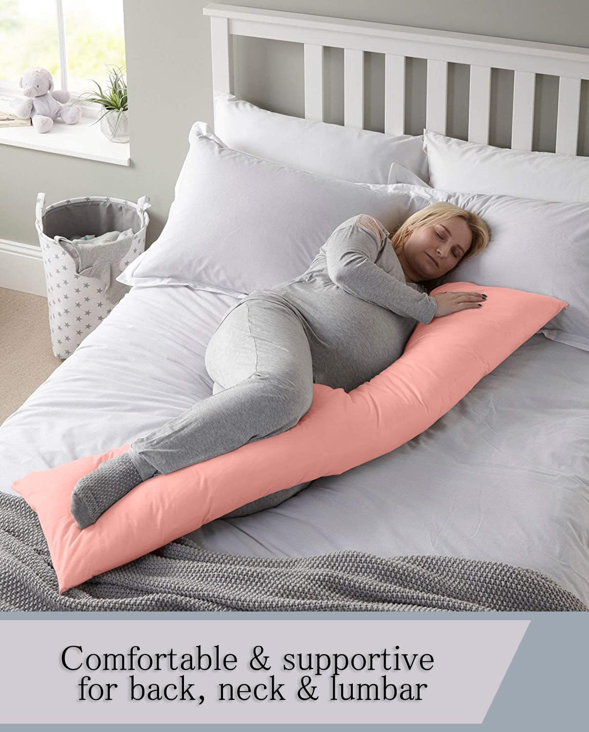 Premium 100% Natural Cotton Body Pillow Cover - 20x60 Inches, 600 Thread Count, Soft Blush Pink with Zipper Closure - Perfect for Sleeping, Lounging & Maternity Support