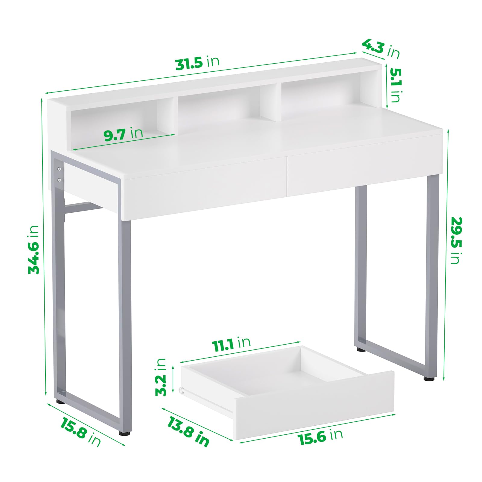GreenForest White Vanity Desk with Drawers & Storage - 31.5