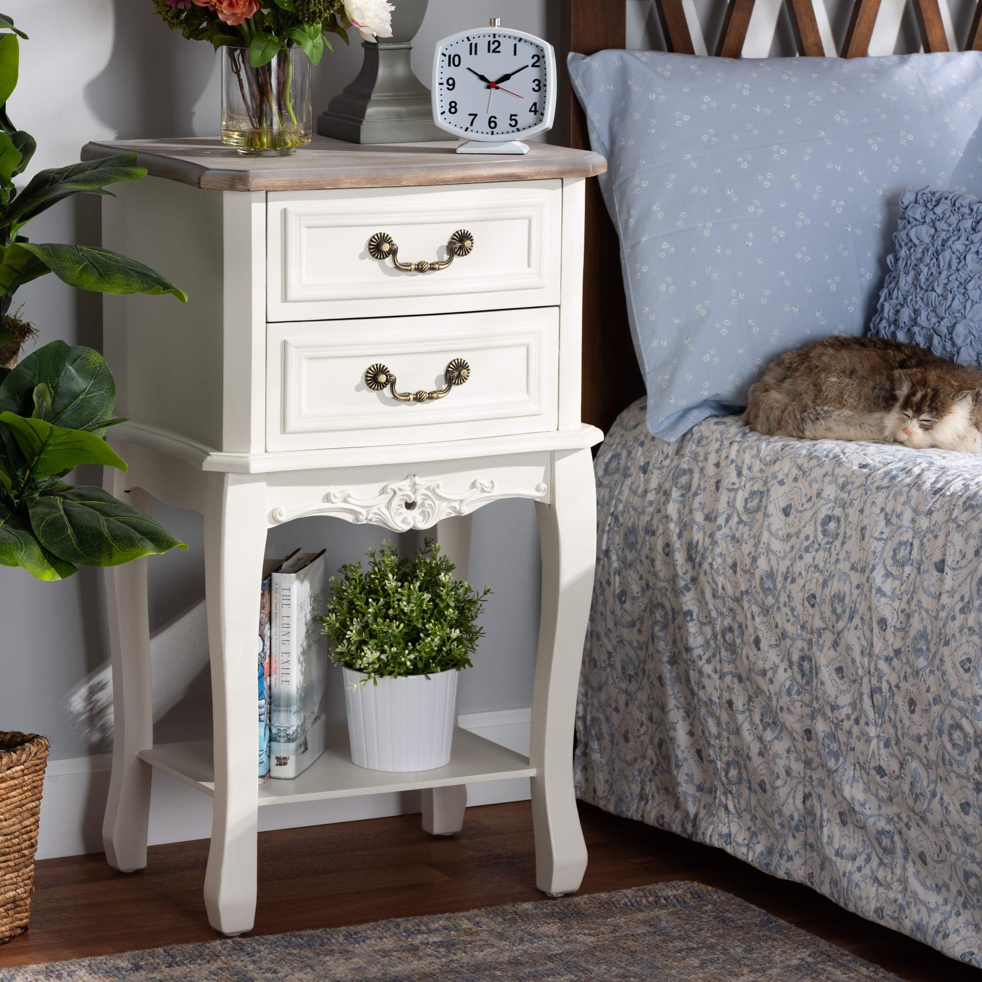 Baxton Studio Modern Nightstand with White Oak Finish - Stylish Bedside Table for Bedroom, Living Room, or Guest Room