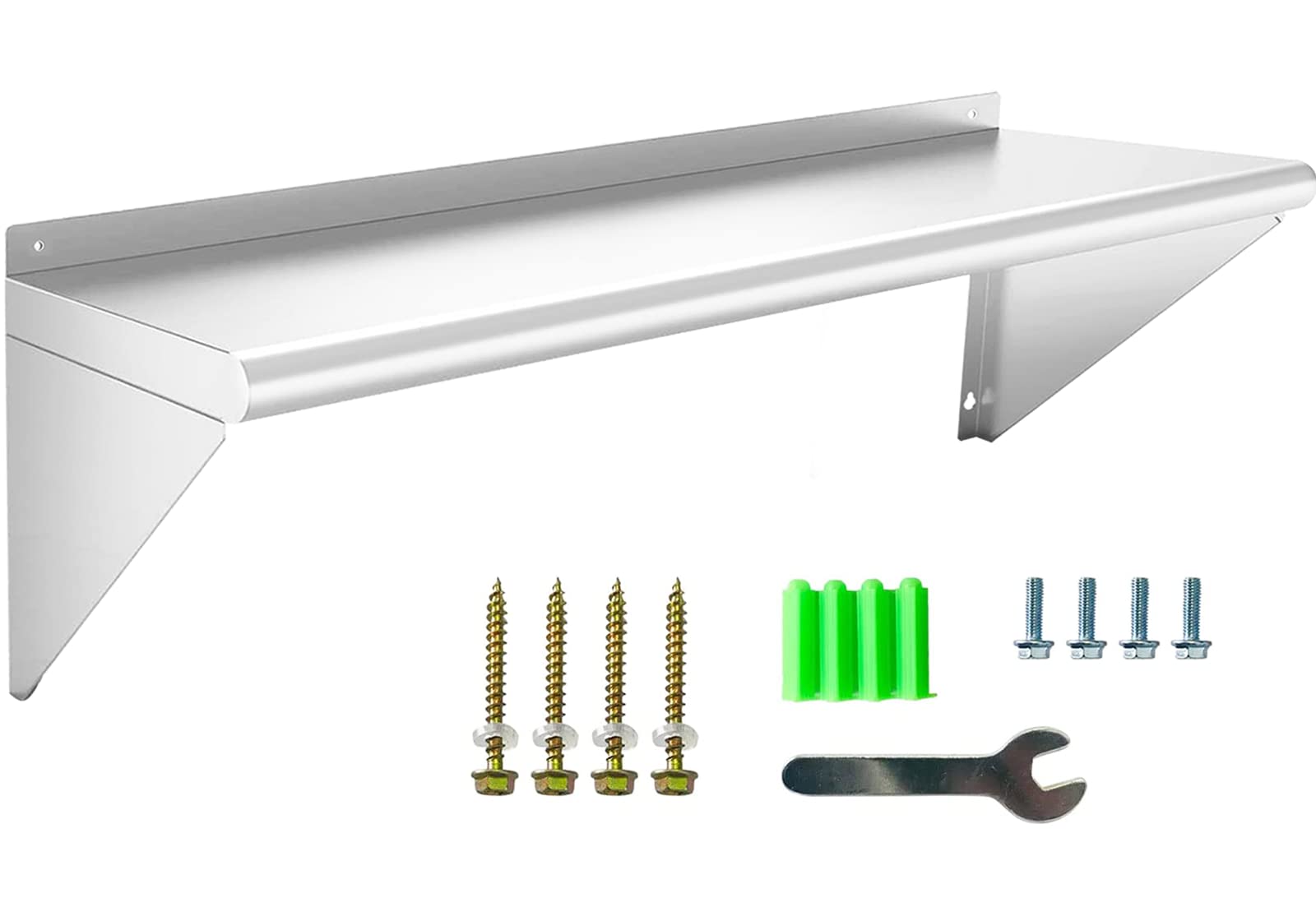 Heavy Duty Stainless Steel Shelf 12x48 Inches - 350 lb Capacity Wall Mounted Commercial Shelving for Restaurant, Kitchen, Bar, Garage & Utility Room - Durable Metal Storage Rack for Organizing Supplies, Tools & Equipment