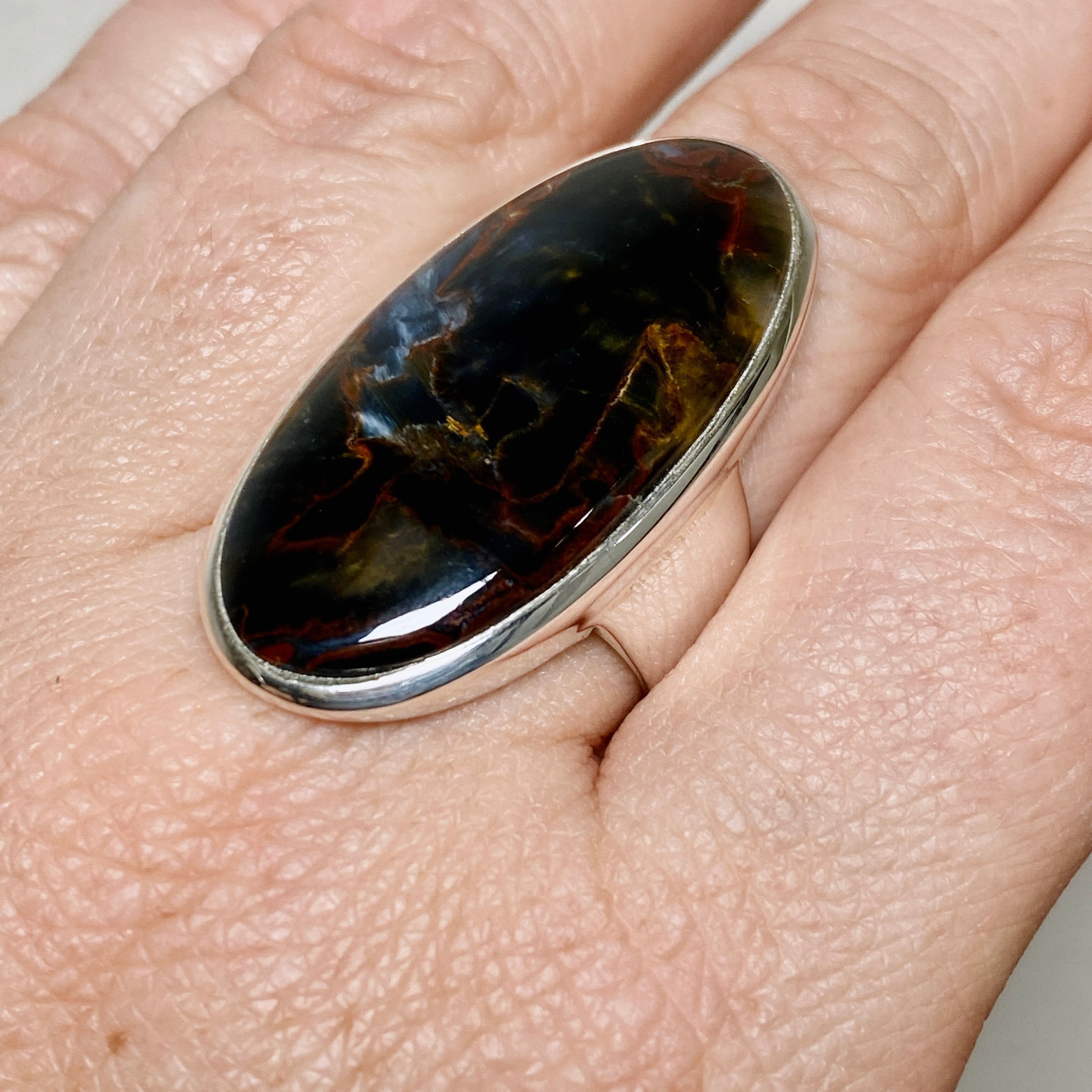 Pietersite Oval Cabochon Ring - Size 8 - Natural Stone Jewelry - PRGJ898 - Perfect for Boho Fashion & Spiritual Healing