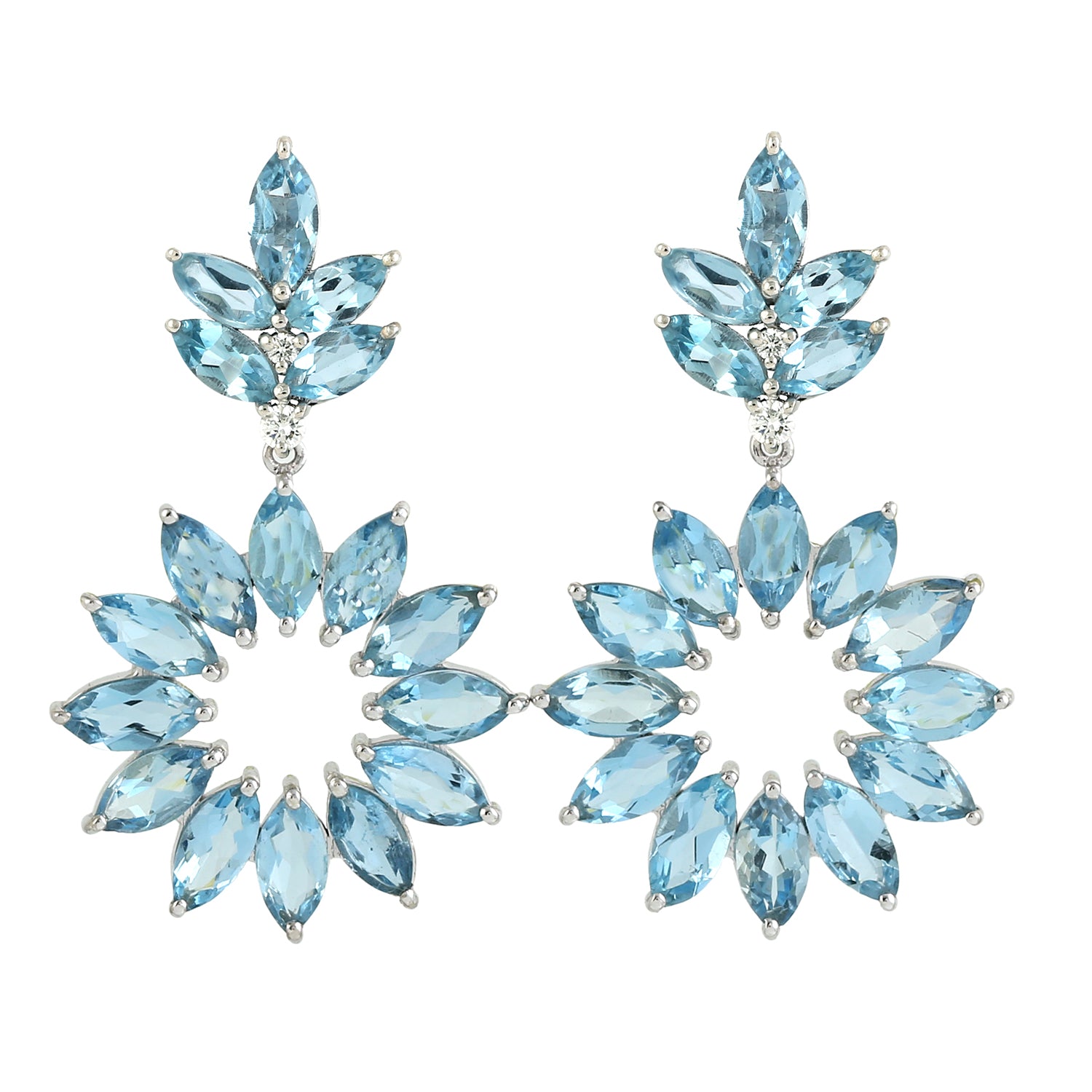 18K White Gold Marquise Aquamarine and Diamond Handmade Dangle Earrings for Women - Perfect for Weddings, Parties & Special Occasions