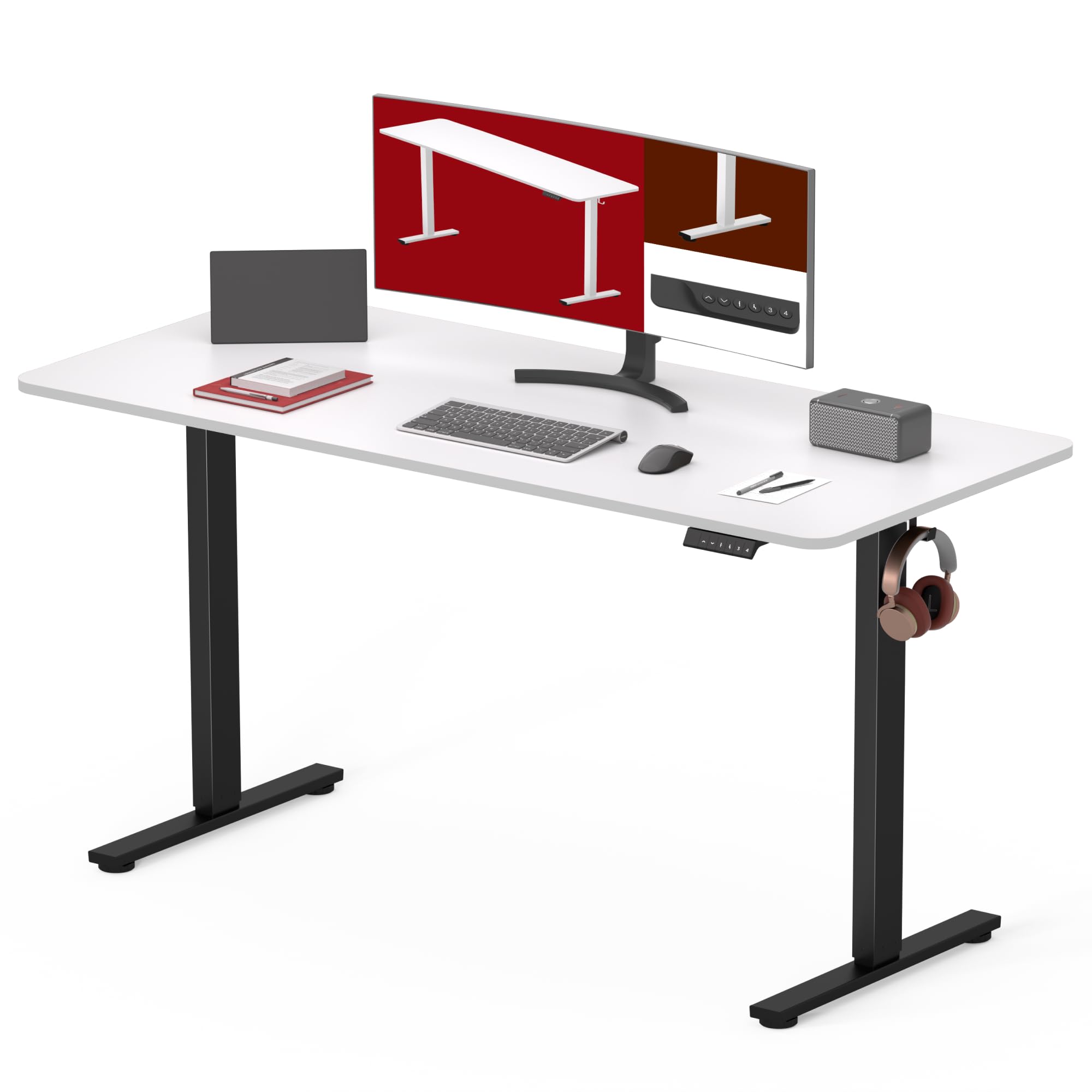 SANODESK 48 x 30 Inches Electric Standing Desk - Height Adjustable Whole-Piece Desktop with 6-Button Controller - Ergonomic Computer Desk for Home Office (Black Frame + White Tabletop) - Perfect for Remote Work, Gaming & Study Setup