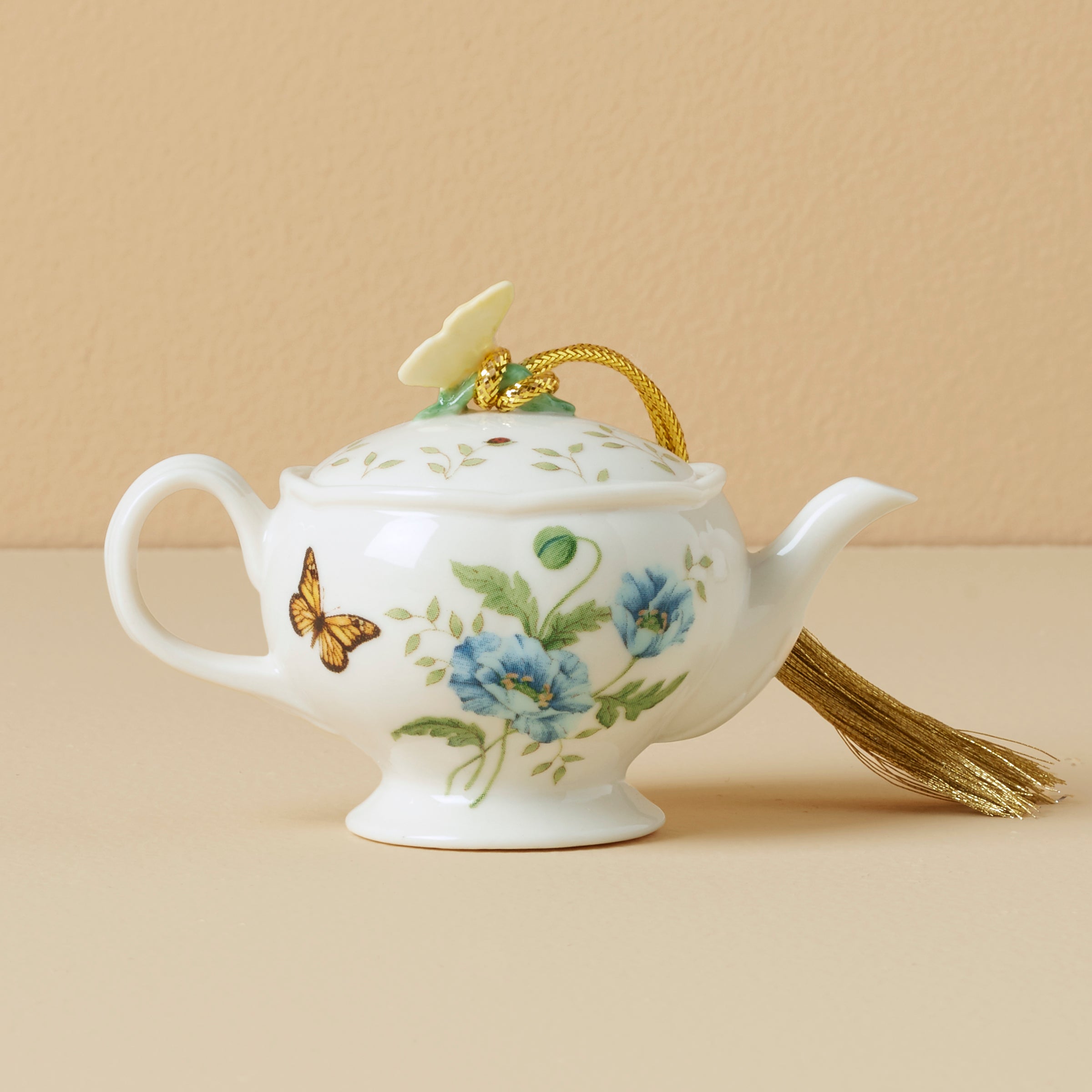 Butterfly Meadow Teapot Ornament - Handmade Ceramic Teapot Decor with Floral Butterfly Design - Perfect for Home, Garden, and Tea Party Decorations