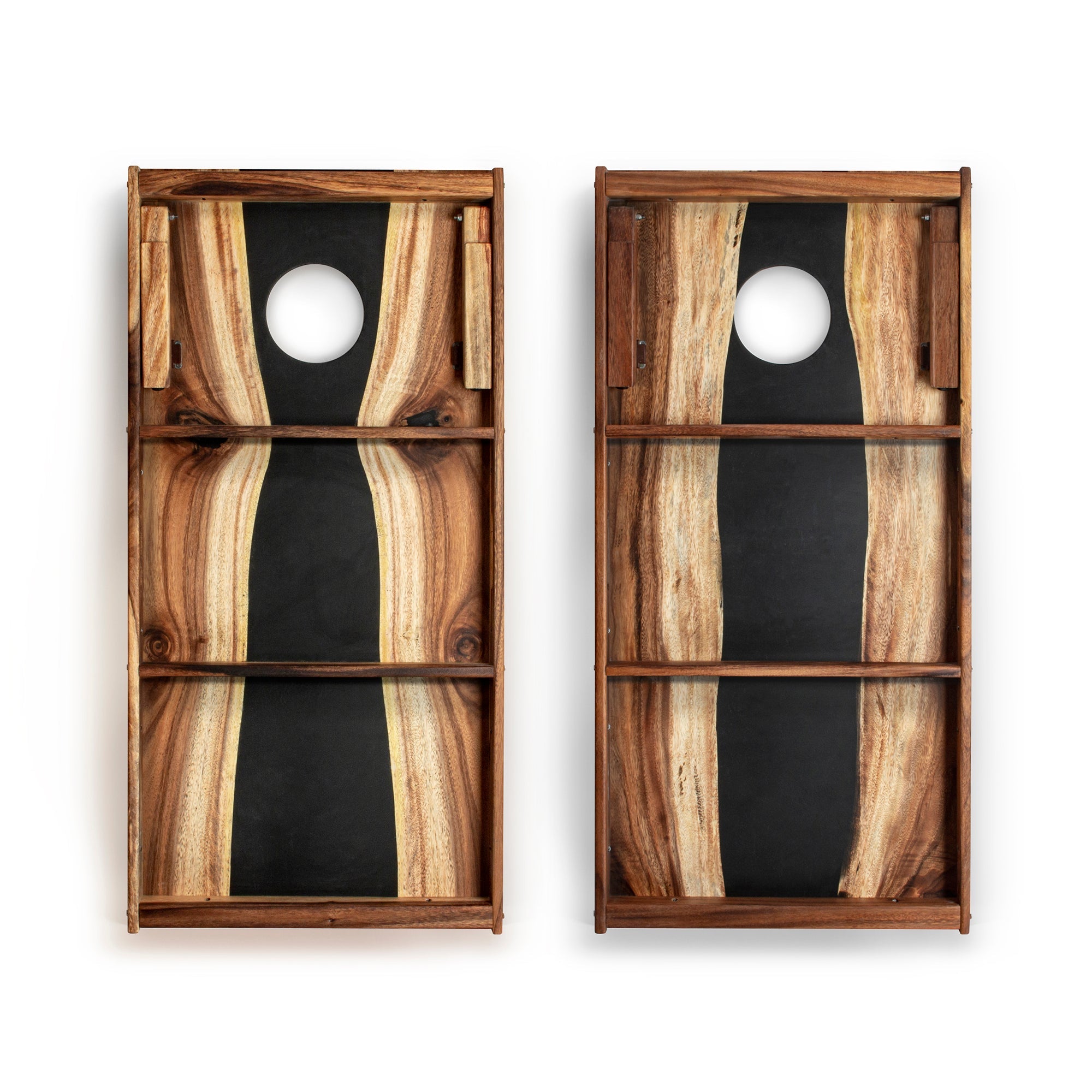Unique 2x4 Black Epoxy Resin Live Edge Wood Cornhole Boards Set - Perfect for Backyard Parties, Tailgating, and Outdoor Games