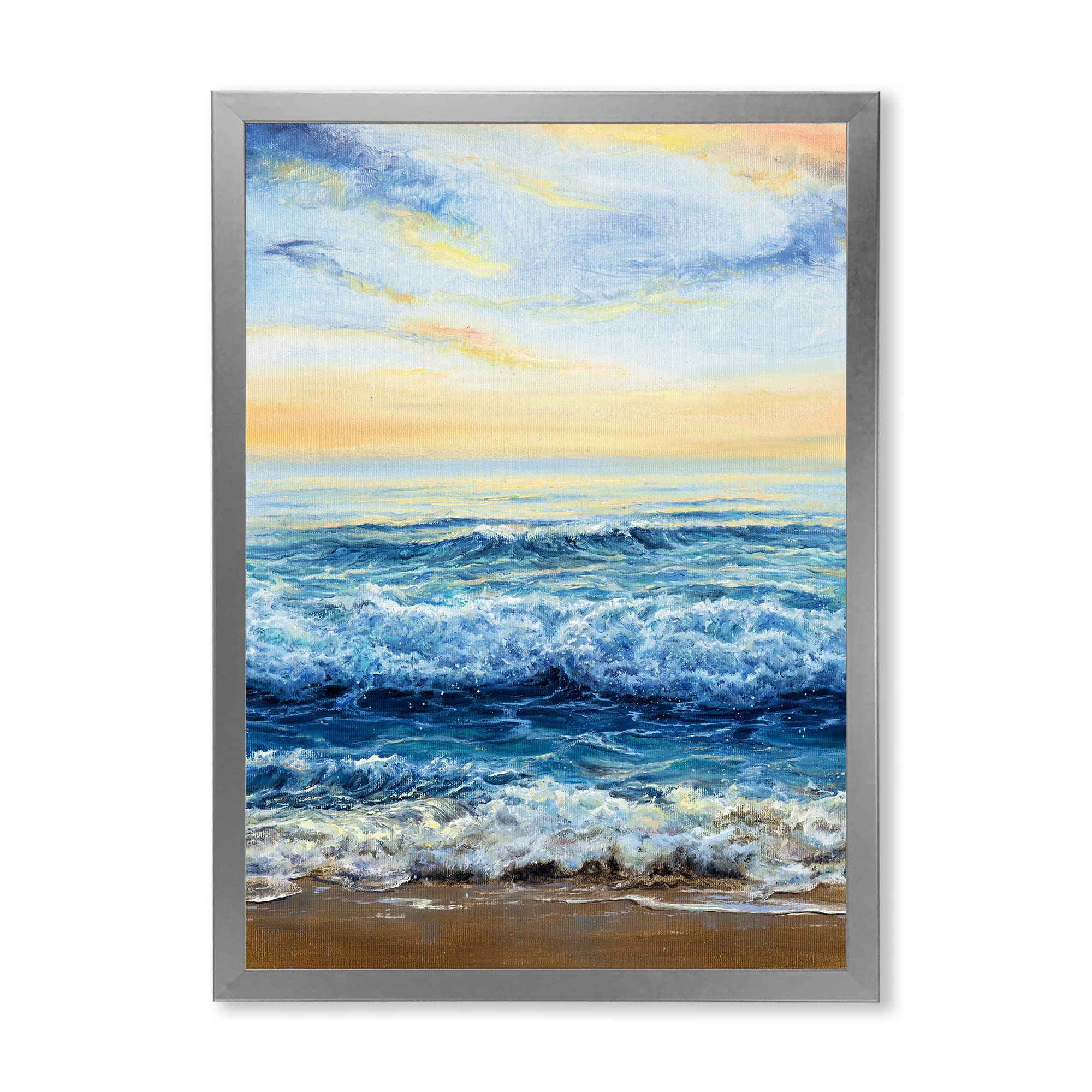 Ocean Waves At Dawn Nautical & Coastal Framed Wall Art - Beach House Decor, Coastal Living Room Painting, Seaside Bedroom Wall Decor for Home & Office