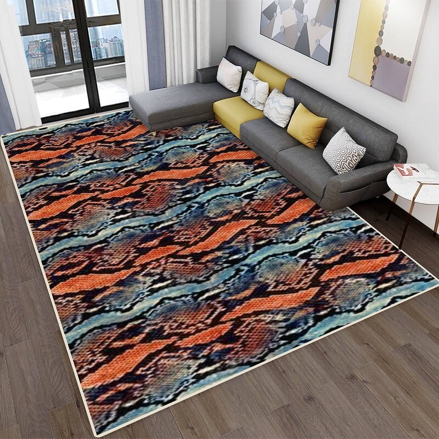 Modern Abstract Area Rugs - Stain Resistant Python Skin Snake Pattern Carpet for Living Room, Bedroom, Kitchen & Bathroom - Soft Rectangular Home Decor Mat Pad for Cozy Interior Design