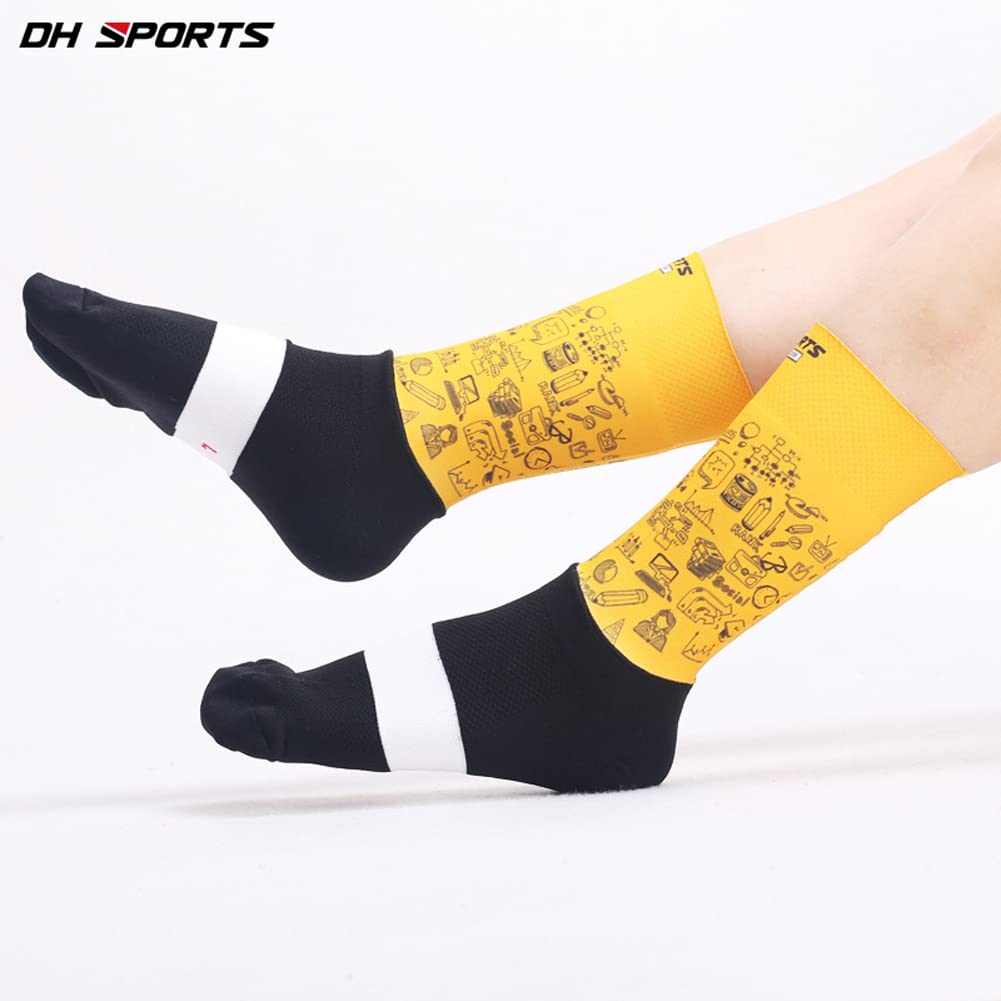 Cycling Socks for Men & Women - Breathable Bike Riding Socks for XC, MTB, BMX - Athletic Ankle Socks in White, Yellow, Blue, Green, Red - Perfect for Road Cycling, Mountain Biking & Indoor Training