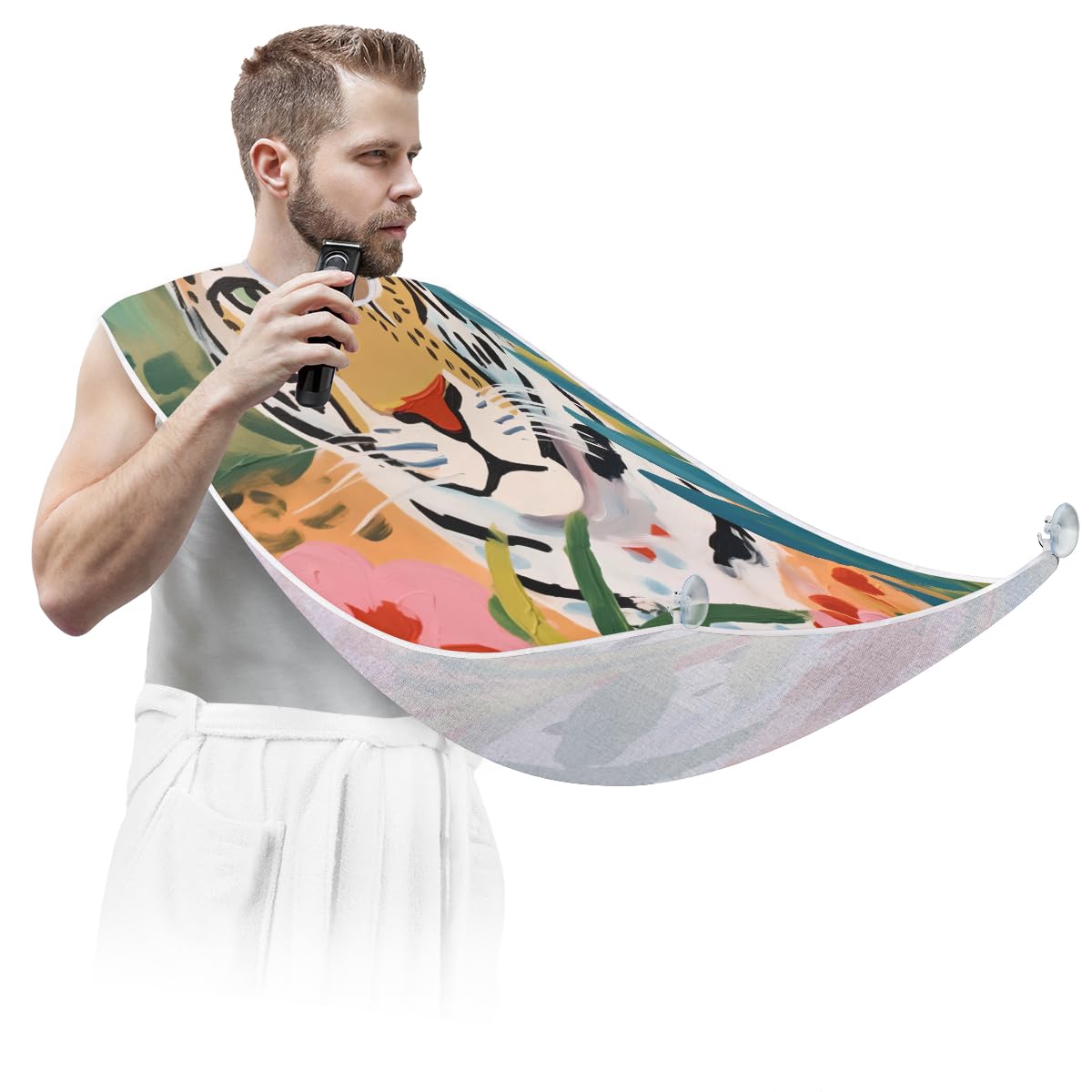 Flower Leopard Print Beard Shaving Bib for Men | Waterproof Makeup & Hair Dye Apron | Barber Cape for Haircut & Beard Trimming | Sink Hair Catcher | Perfect Gift for Stylists & Barbers - Ideal for Salon, Home Grooming & Professional Use