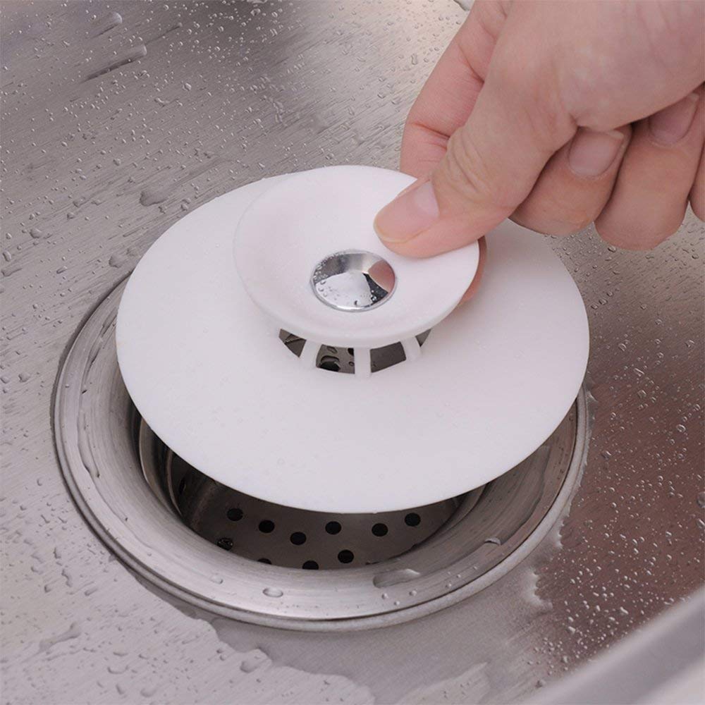2-in-1 Silicone Sink Drain Cover - Bathtub & Kitchen Sink Hair Catcher, Water Stopper for Bathroom & Kitchen - Prevents Clogs & Leaks (Perfect for Showers, Baths, and Washing Dishes)