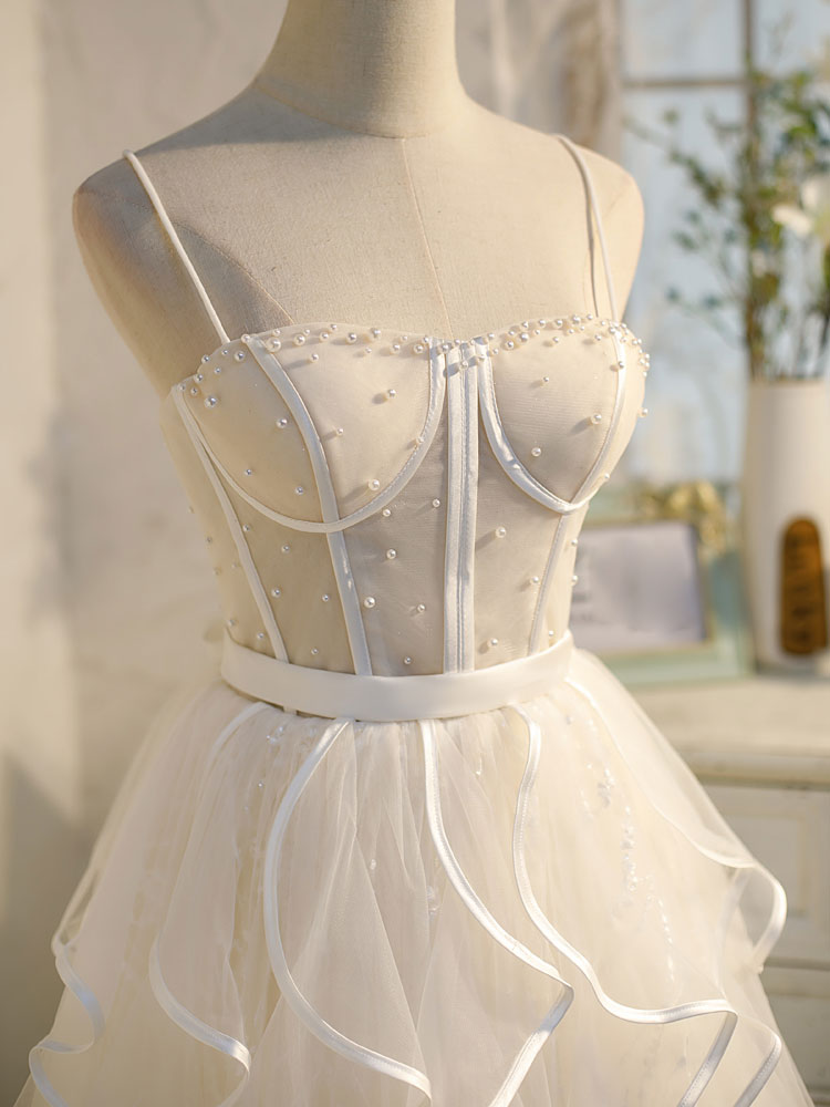 Beige Tulle Short Prom Dress for Women - Elegant Mini Homecoming Party Dress - Perfect for Prom Night, Homecoming Dance & Special Occasions