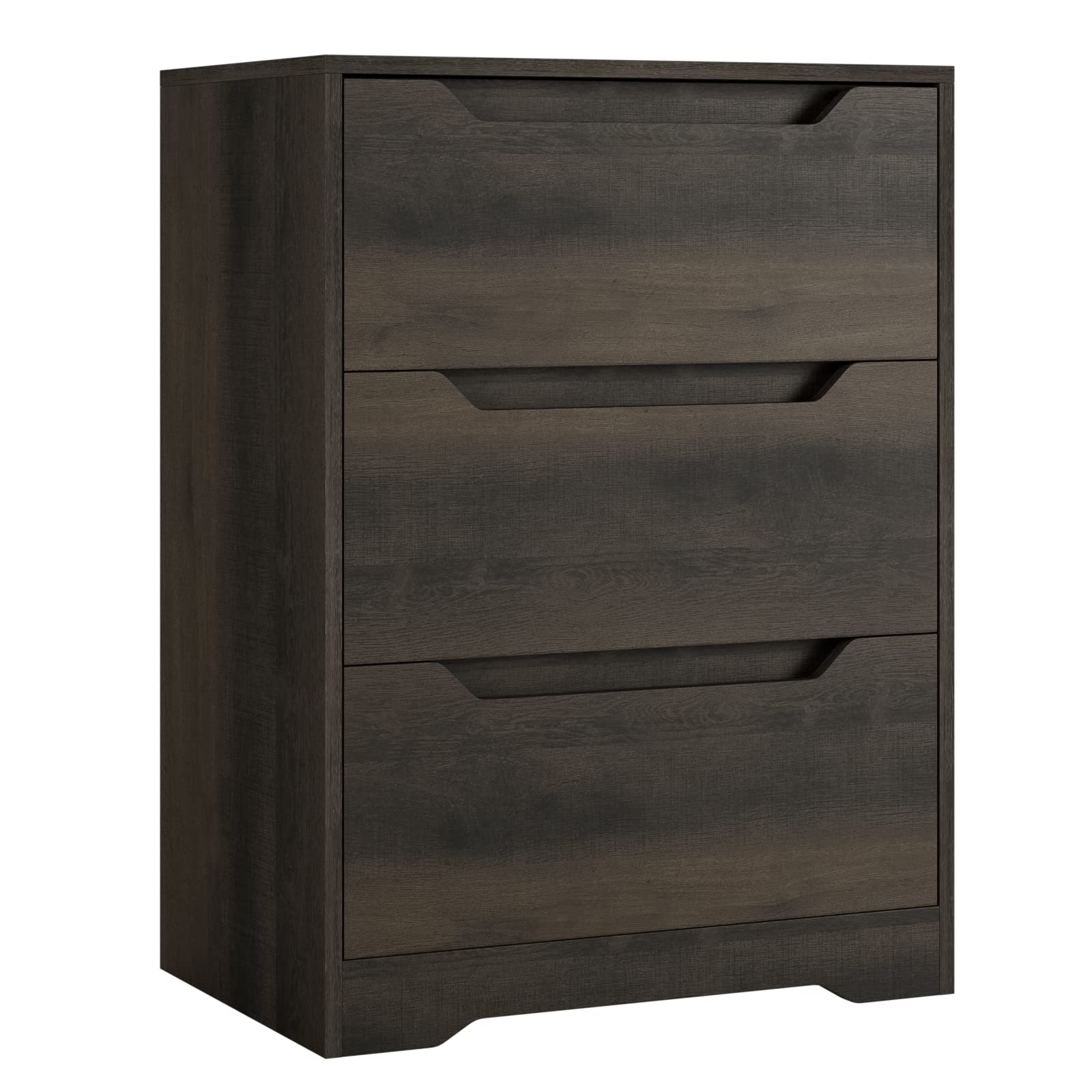 HOSTACK Modern 3-Drawer Wooden Dresser with Storage - Tall Nightstand with Cut-Out Handles, Bedroom Side Table & Living Room Accent Cabinet - Dark Brown for Home Organization & Bedroom Decor