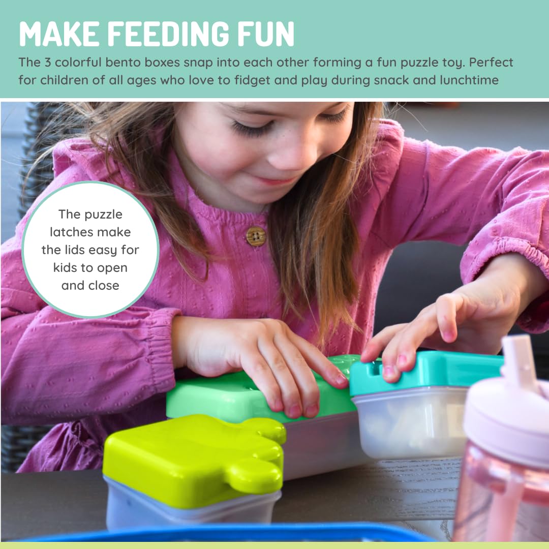 Melii 3-Compartment Bento Box Food Storage Container - 28.6oz Leak-Proof Lunch Box for Adults & Kids (Blue, Mint & Lime) - Perfect for School, Office, Picnics & Meal Prep