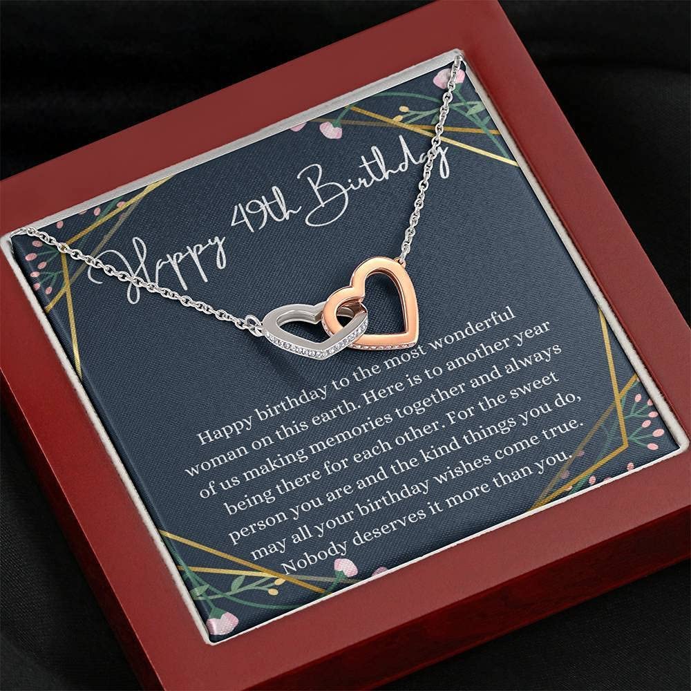 Personalized Handmade Interlocking Hearts Necklace with Message Card - Unique 49th Birthday Gift for Women, Romantic Keepsake Jewelry for Anniversary, Valentine's Day & Special Occasions
