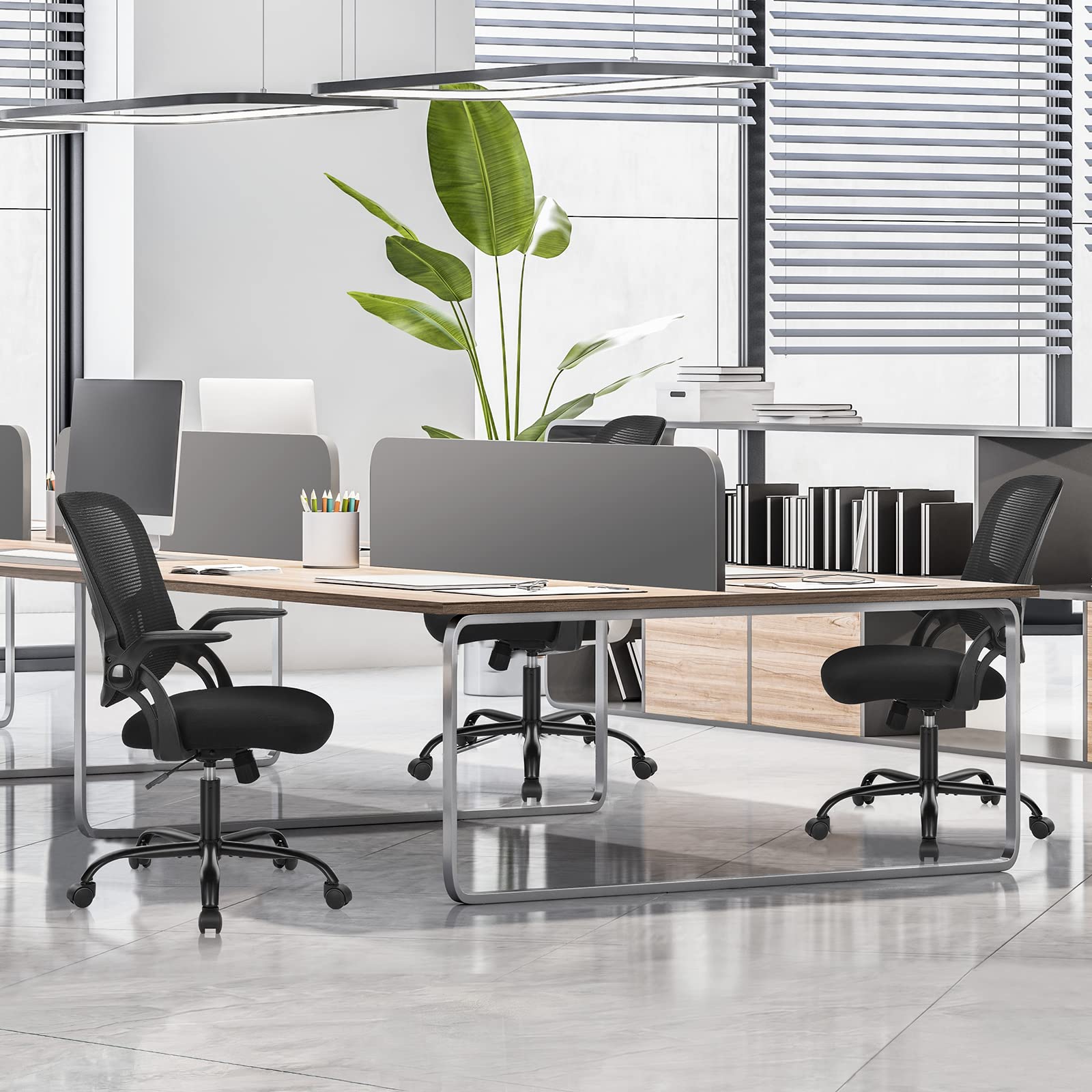 Ergonomic Office Chair with Lumbar Support - Mid Back Mesh Computer Desk Chair with Wheels, Swivel & Flip-Up Arms - Comfortable Task Chair for Home Office, Gaming, Study & Bedroom - Black (Ideal for Long Work Hours, Online Classes & PC Gaming Sessions)
