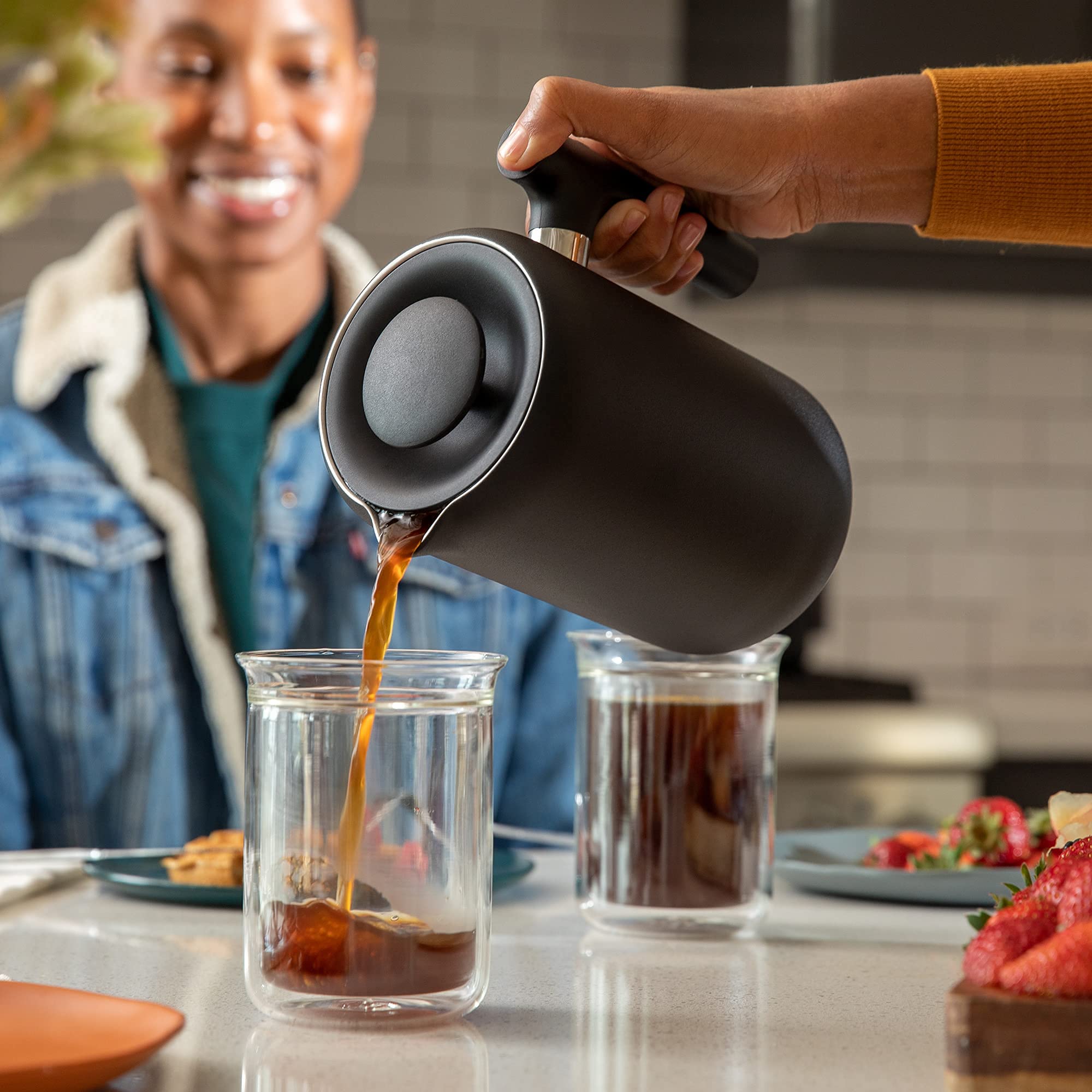 Fellow Clara Insulated French Press Coffee Maker - 24oz Stainless Steel Thermal Carafe with Enhanced Filtration System - Matte Black - Perfect for Home, Office & Travel Coffee Brewing