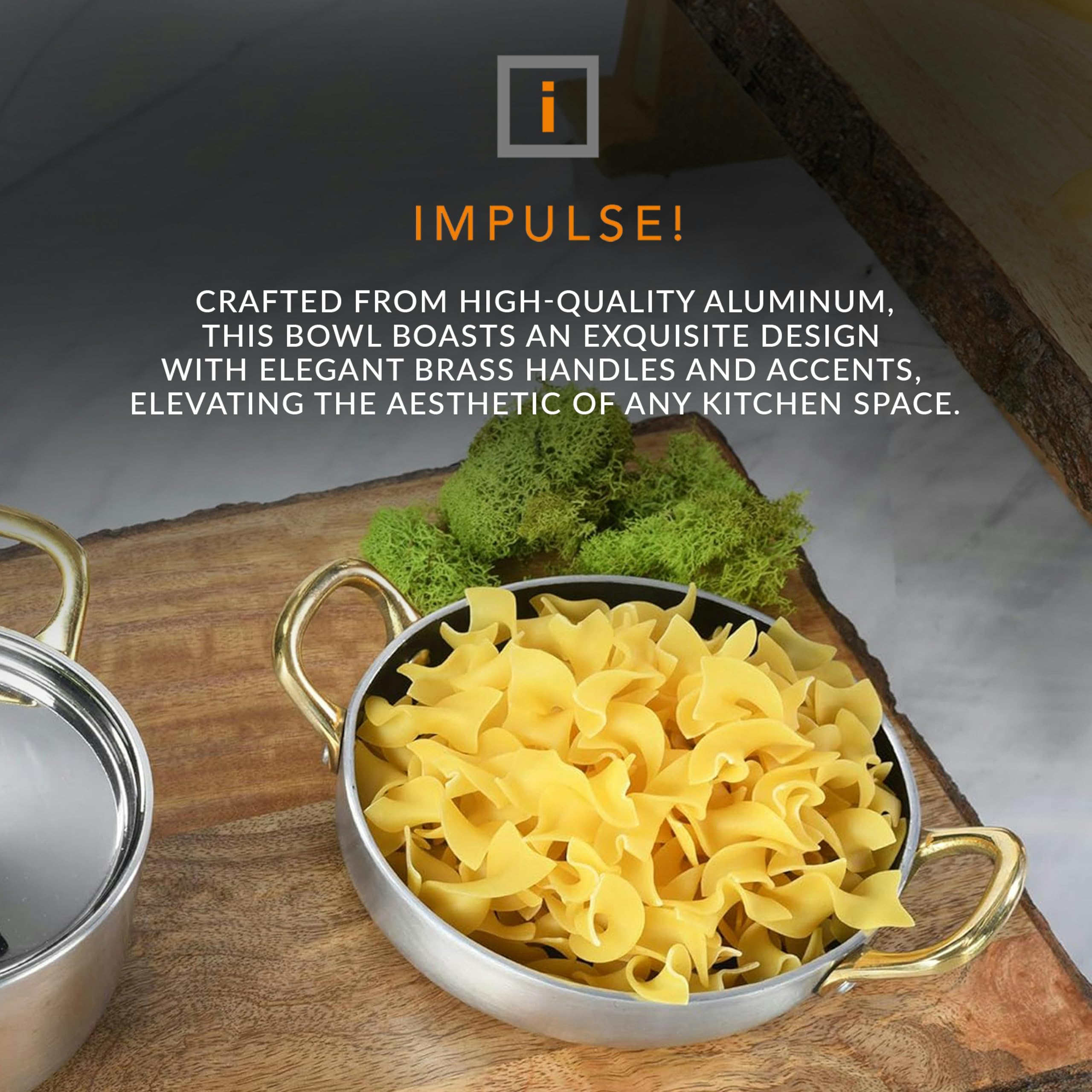 IMPULSE! 10oz Cruda Metal Bowl with Brass Handles - Aluminum Nonstick Serving Dish for Sweet Potatoes, Pasta & Mashed Potatoes | Dishwasher Safe Copper-Colored Punch Bowl - Perfect for Holiday Dinners, Party Appetizers & Kitchen Storage