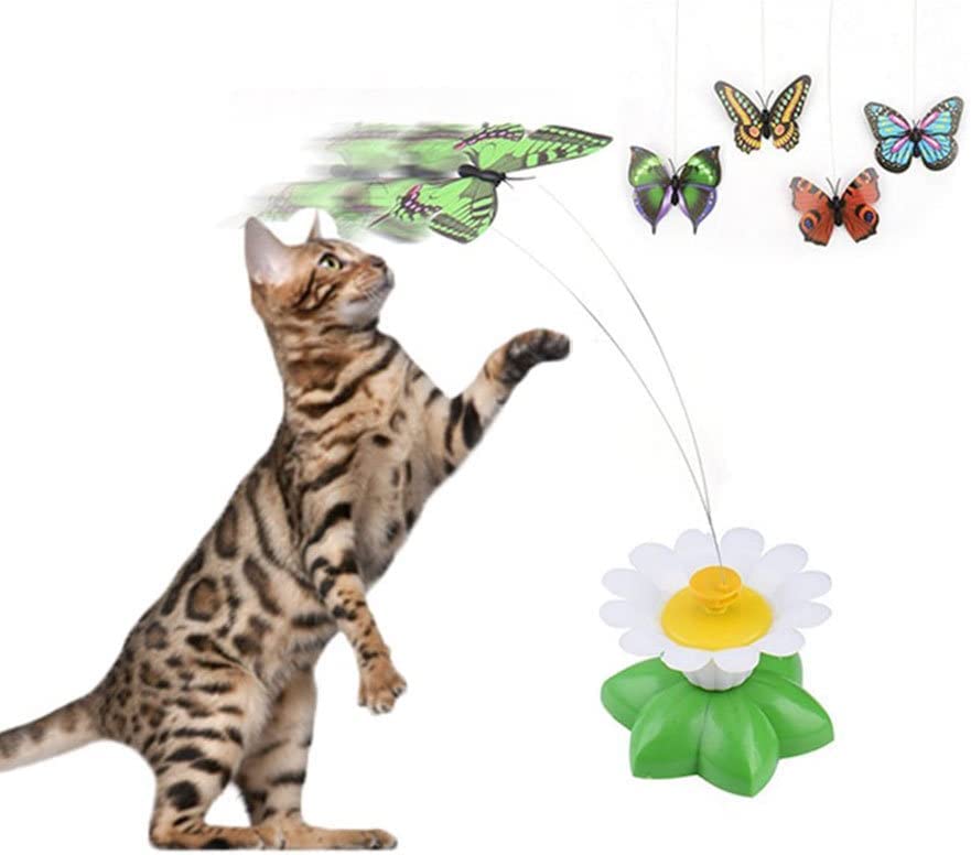 Interactive Electric Rotating Butterfly Cat Toy - Automatic Teaser Wire Toy for Kittens & Adult Cats - Fun Play & Exercise (Random Color, Battery Not Included) - Perfect for Indoor Play, Boredom Relief & Bonding Time