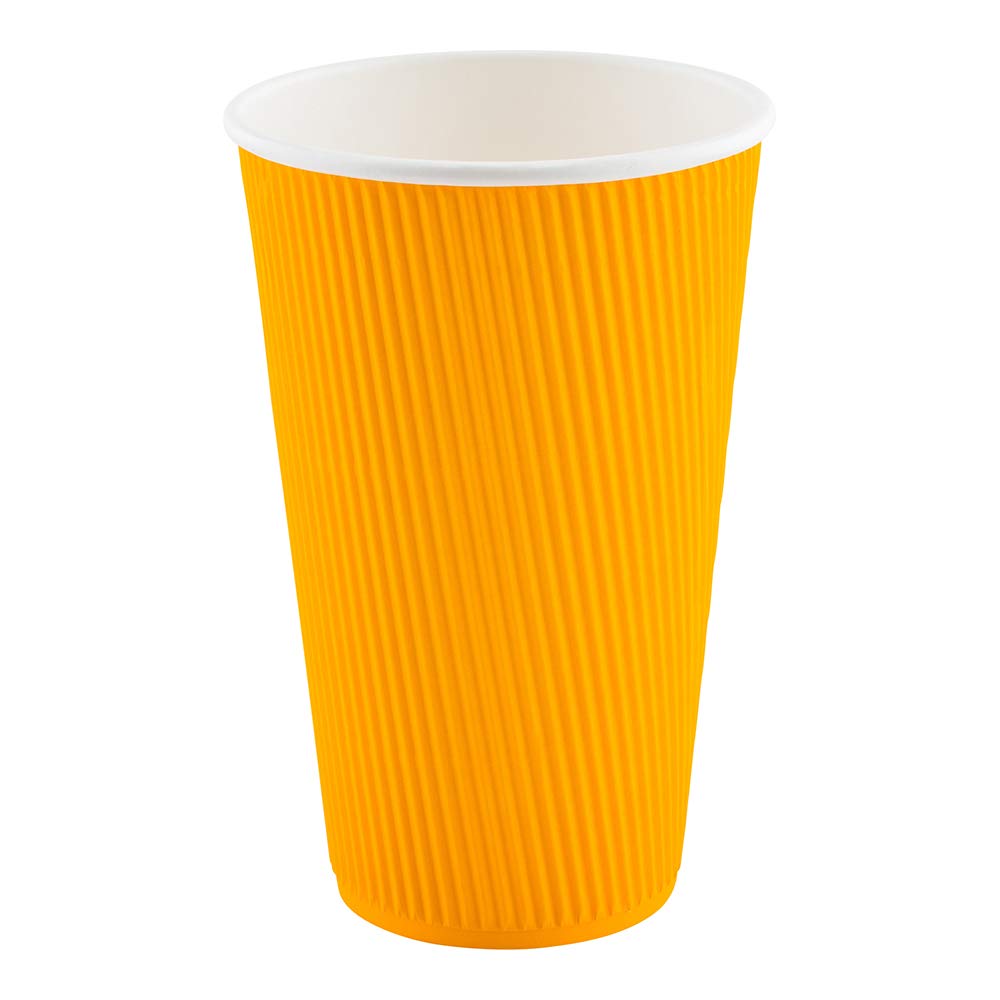 20oz Insulated Ripple Coffee Cups - 250 Pack Double Wall Corrugated Paper Cups with Secure Grip | Eco-Friendly & Leakproof | Perfect for Coffee Shops, Restaurants & Catering Events | Lids Sold Separately (Yellow)