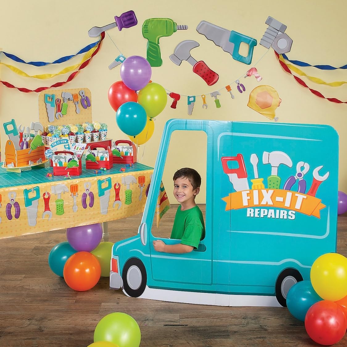 Fun Express Little Handyman Treat Stand - Sturdy Wooden Snack Display for Kids Birthday Parties, Baby Showers & Special Events - Perfect for Candy, Cupcakes & Party Treats - Durable 1-Piece Play Store Decor - Great for Pretend Play, Classroom Rewards & Holiday Celebrations