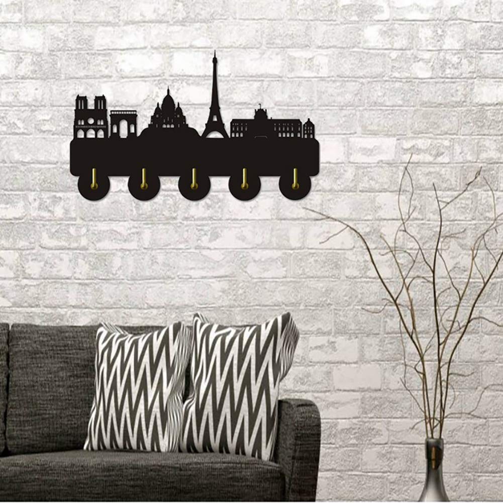ChezMax 5-Pack Black Wall Mount Hooks - Heavy Duty Key Holder & Coat Rack for Hats, Jackets, Bags - Paris-Inspired Home Decor for Entryway, Bedroom & Office Organization