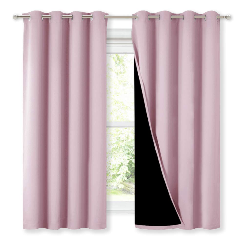 NICETOWN 100% Blackout Thermal Insulated Curtains for Bedroom - Lavender Pink Blackout Drapes, 52x63 Inches (1 Pair) - Perfect for Nursery, Kids Room & Light-Sensitive Sleepers