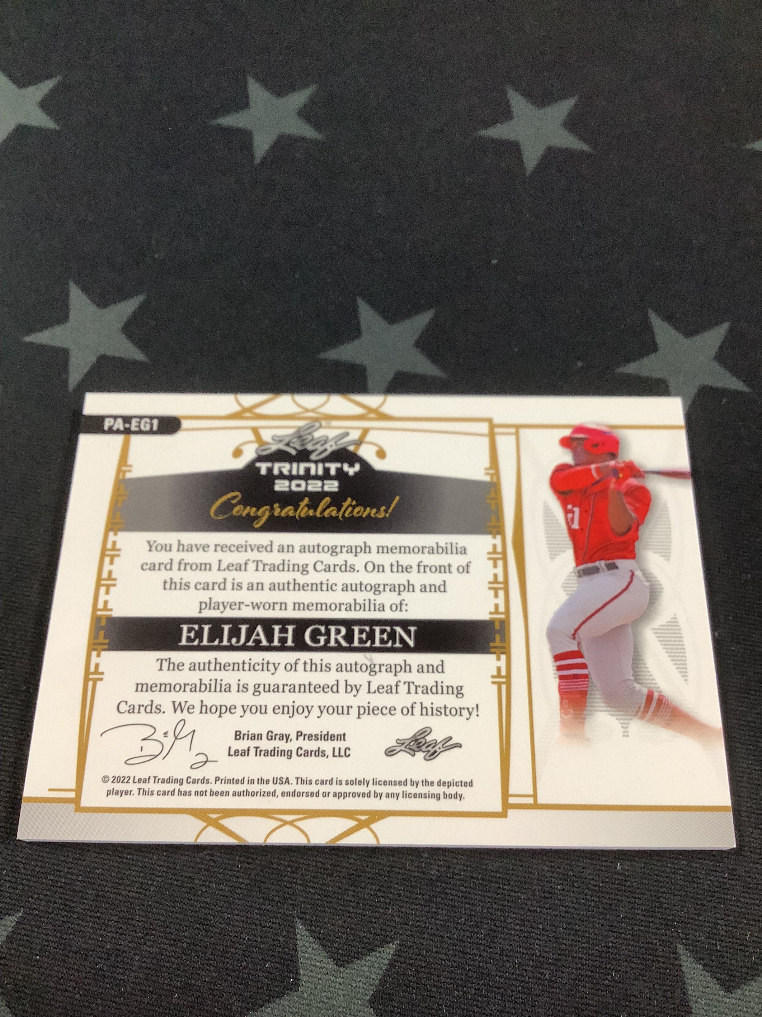 2022 Leaf Trinity Baseball Elijah Green Rookie Patch Autograph /99 - Collectible Trading Card for Sports Memorabilia & Investment