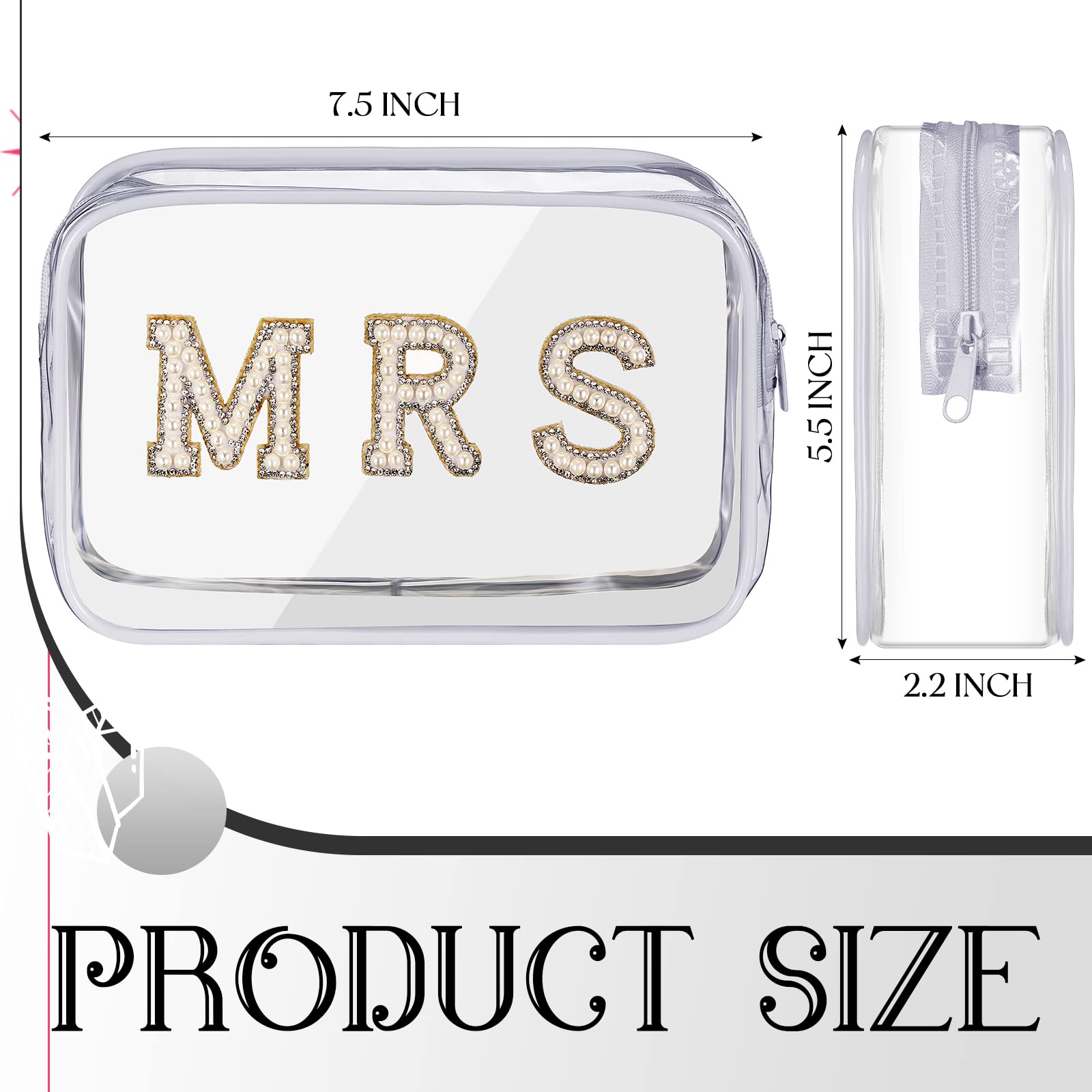 LEIFIDE Clear Bridal Makeup Bag - Rhinestone Letter PVC Travel Cosmetic Case for Bride, Bachelorette & Mrs - Perfect for Wedding, Honeymoon & Travel Toiletries - Transparent Wifey Pouch & Purse
