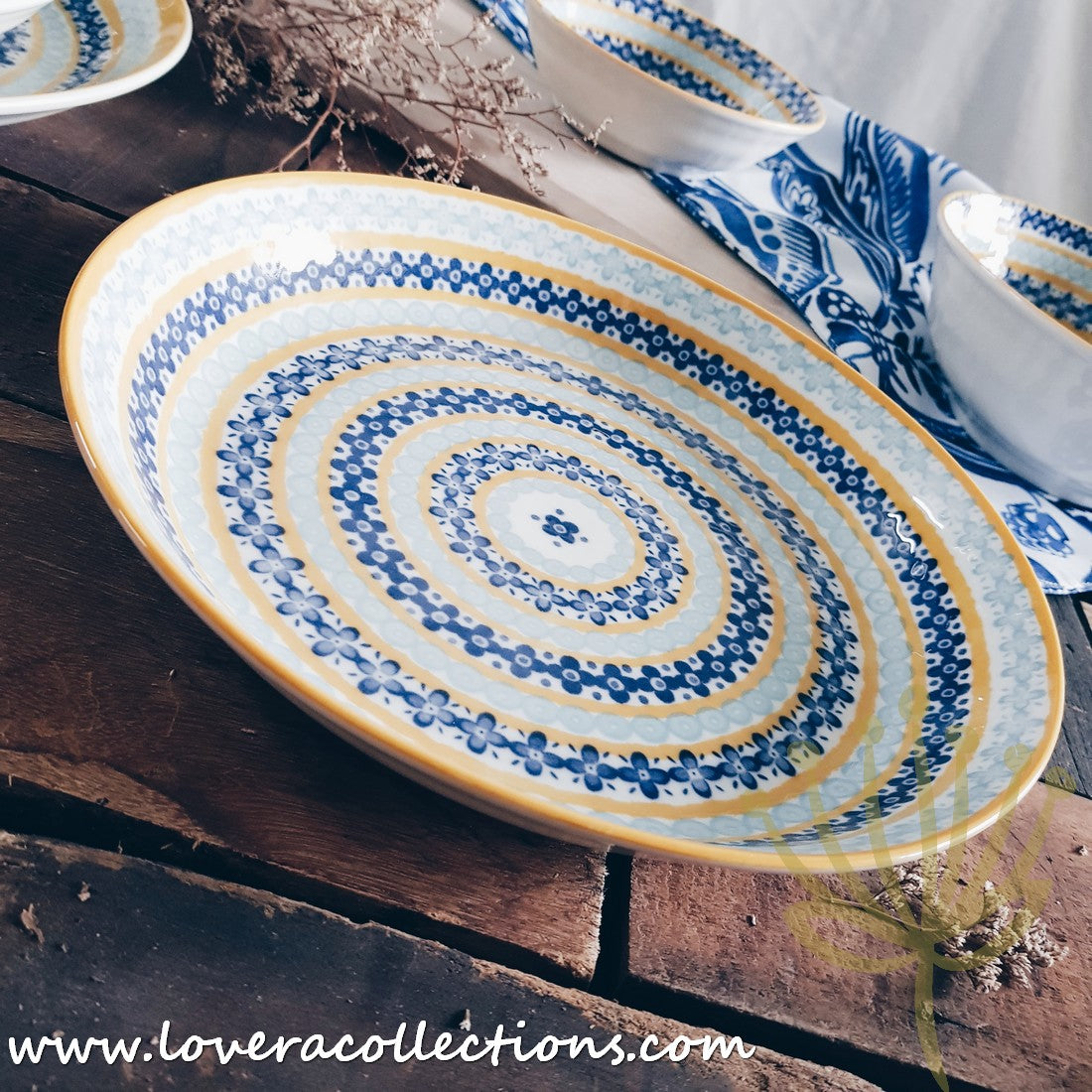Awasaka Japan Blue & Yellow Floral Tea & Dinnerware Set - Elegant Japanese Ceramic Cups, Plates & Serving Dishes for Afternoon Tea, Dinner Parties & Home Decor