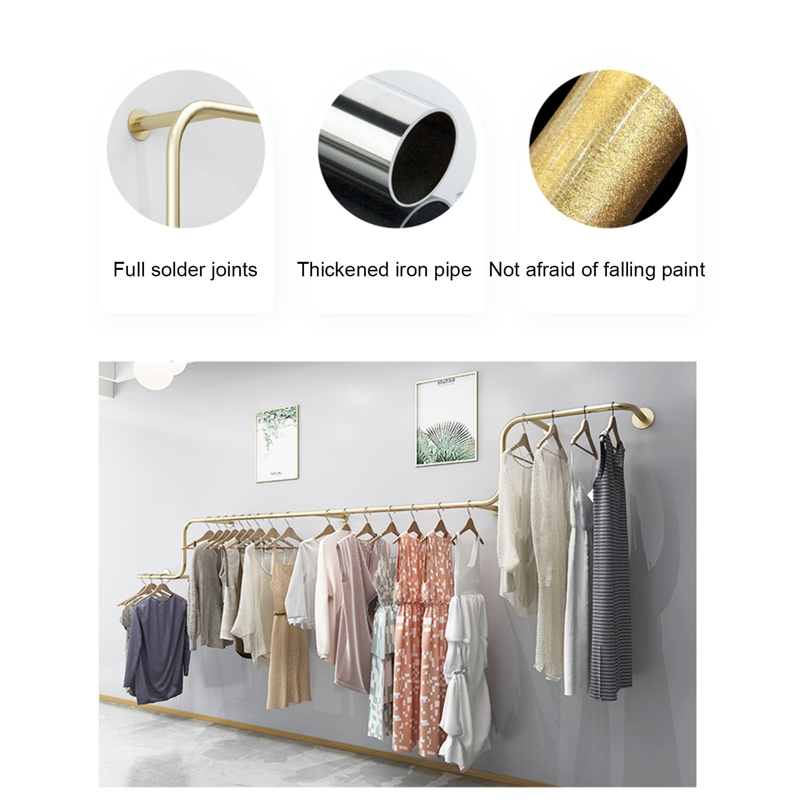Modern Gold Floating Clothing Rack - Heavy Duty Wall Mounted Garment Display Rack with Multi-Purpose Hanging Rod for Closet Storage & Retail Shop - Perfect for Bedroom, Boutique and Clothing Store Organization