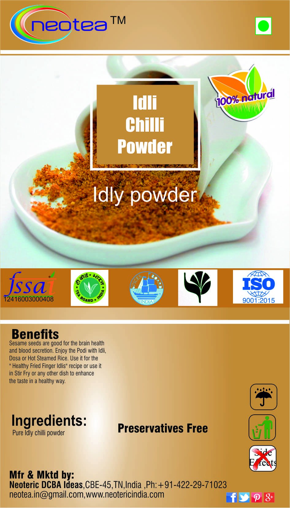 Neotea Idli Chilli Powder 200g - Authentic South Indian Spice Blend for Idli, Dosa & Curry - Hot & Flavorful Chili Seasoning for Indian Cooking