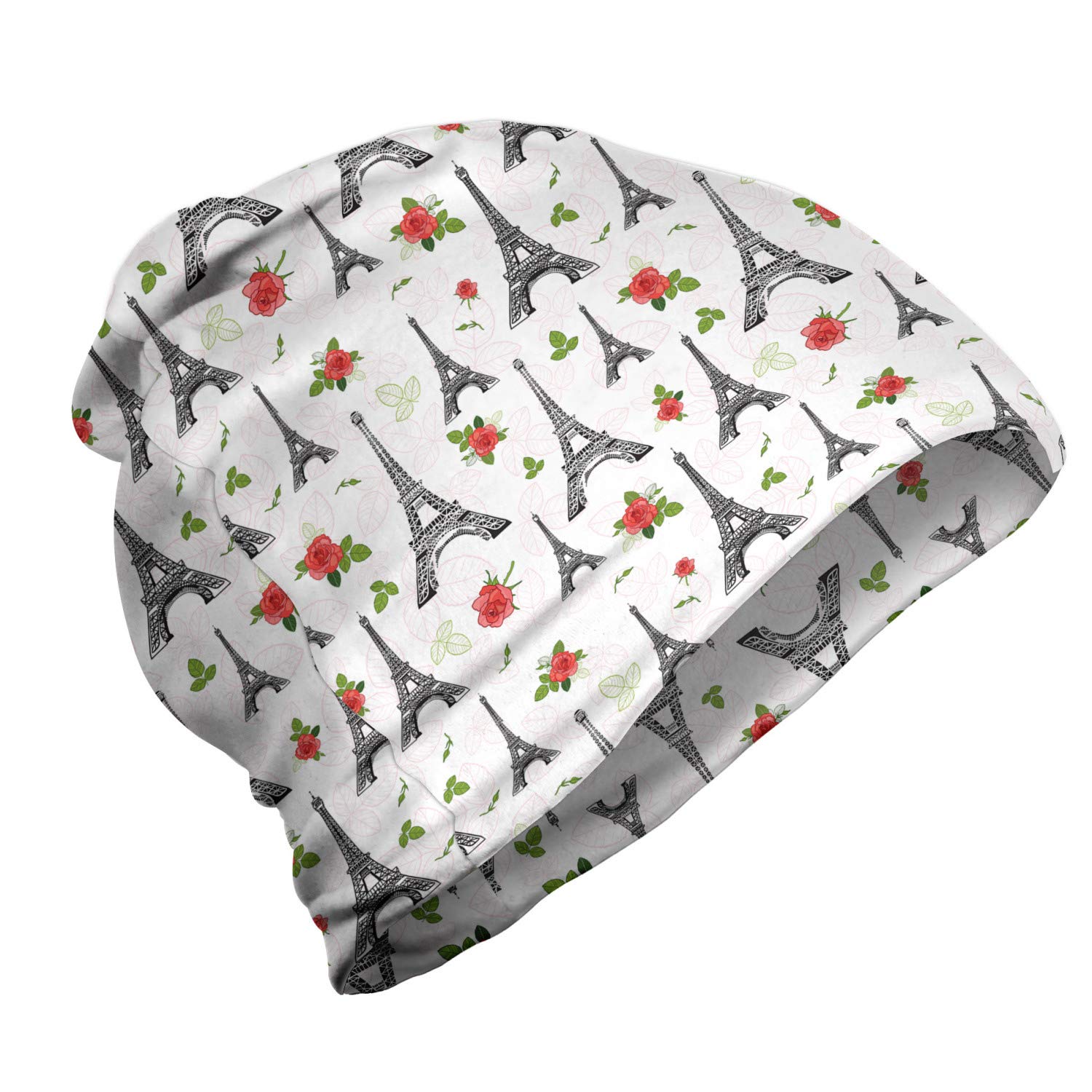 Ambesonne Unisex Beanie - Parisian Rose Romance Design for Men & Women - Soft Winter Knit Hat for Hiking, Outdoor Activities & Cold Weather Fashion