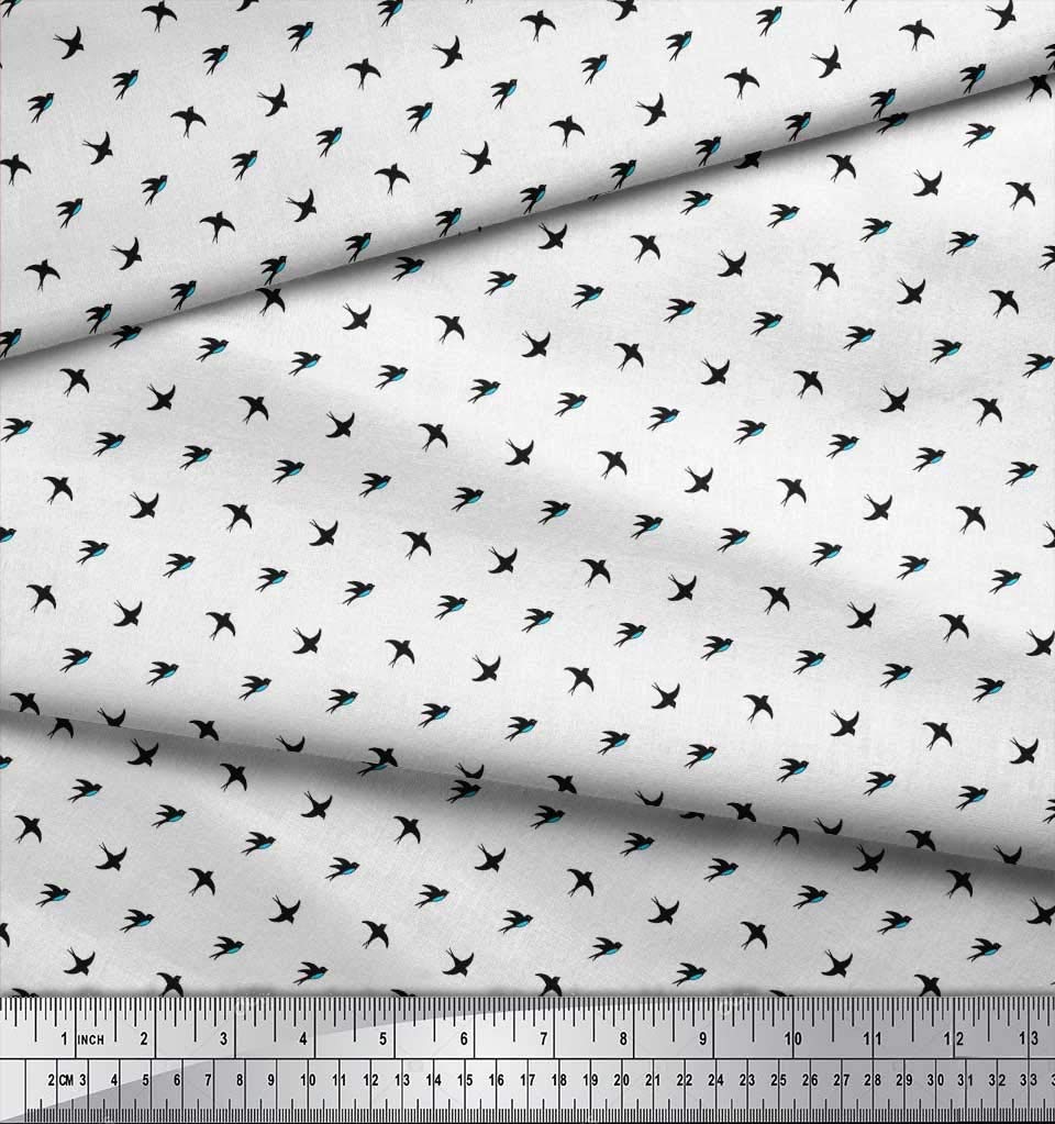 Soimoi Moss Georgette Brown Fabric by The Yard - 42 Inch Wide Printed Fabric with Small Swallow Bird Design for Dresses, Scarves & Home Decor