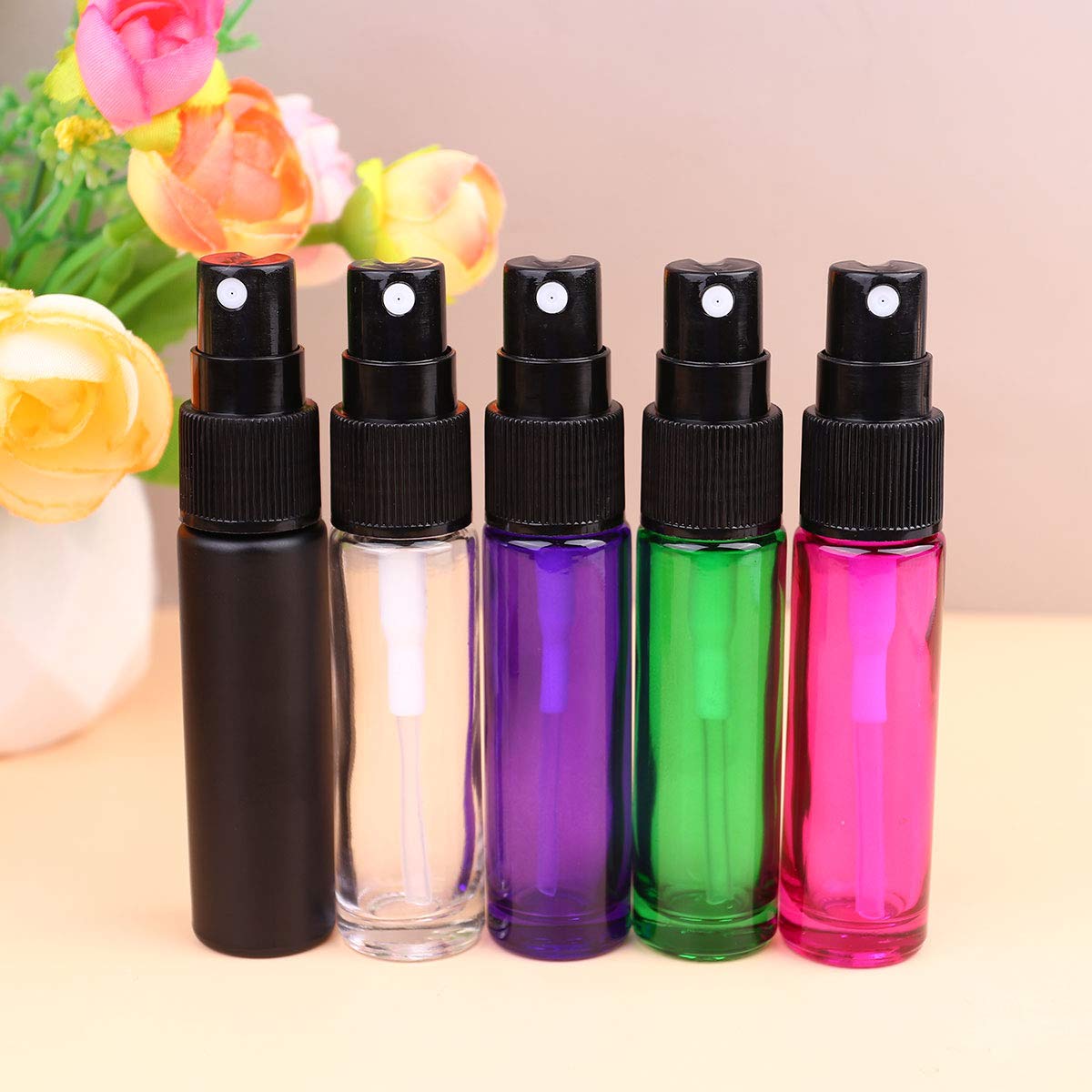 FOMIYES 20PCS 10ML Empty Glass Perfume Bottles - Refillable Essential Oil Sprayer, Portable Travel Size (Black) - Perfect for DIY Fragrances, Aromatherapy & Sample Liquids