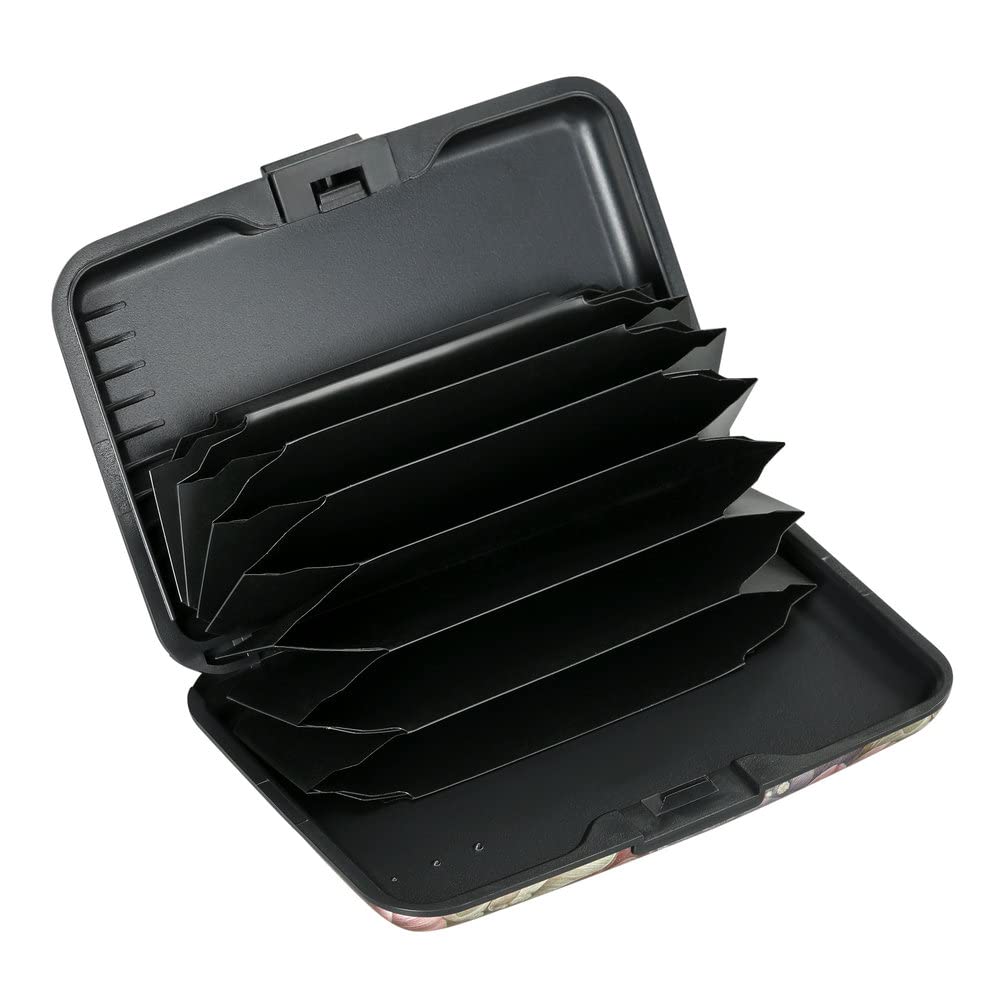 ELFISH Mini RFID Blocking Aluminum Wallet - Slim Credit Card Holder for Men & Women - Business Card Case & Metal ID Protector (Happy Flower Design) - Perfect for Travel, Office & Everyday Use